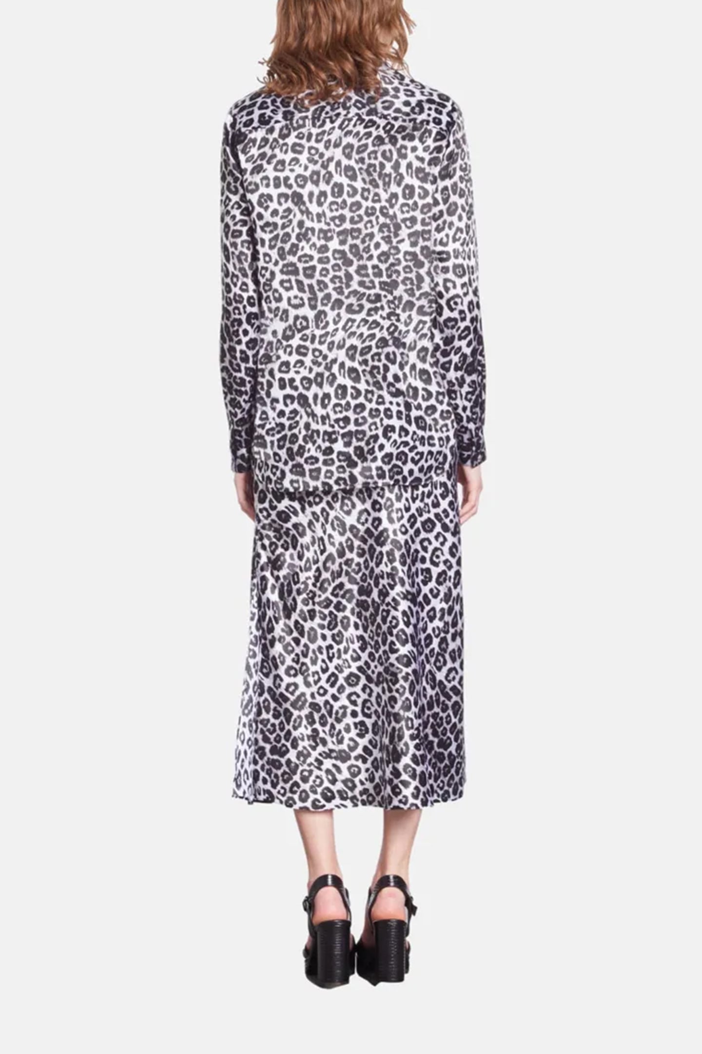 LONG SLEEVE SATIN SHIRT BLACK WHITE LEOPARD 2