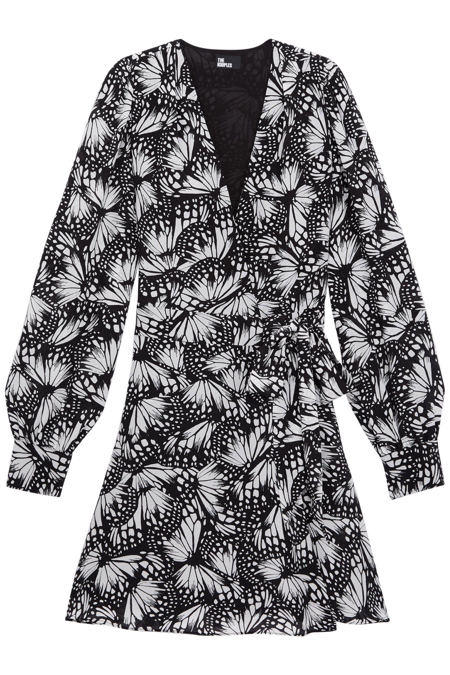 SHORT WRAP DRESS WITH LONG SLEEVES BLACK WHITE 4
