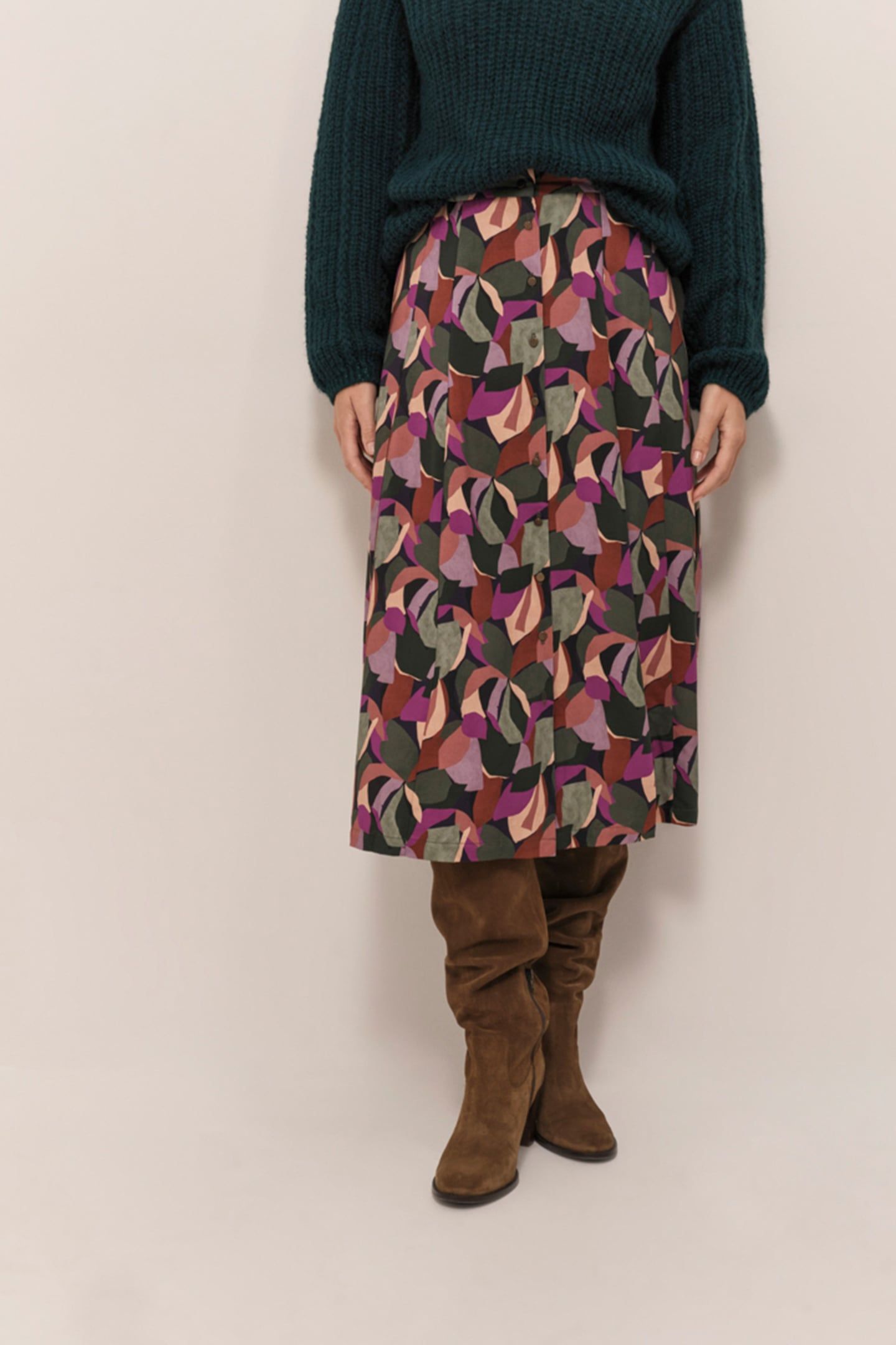 JOYAU - SYCAMORE MIDI SKIRT WITH ARTY PRINT IN COLOR 1