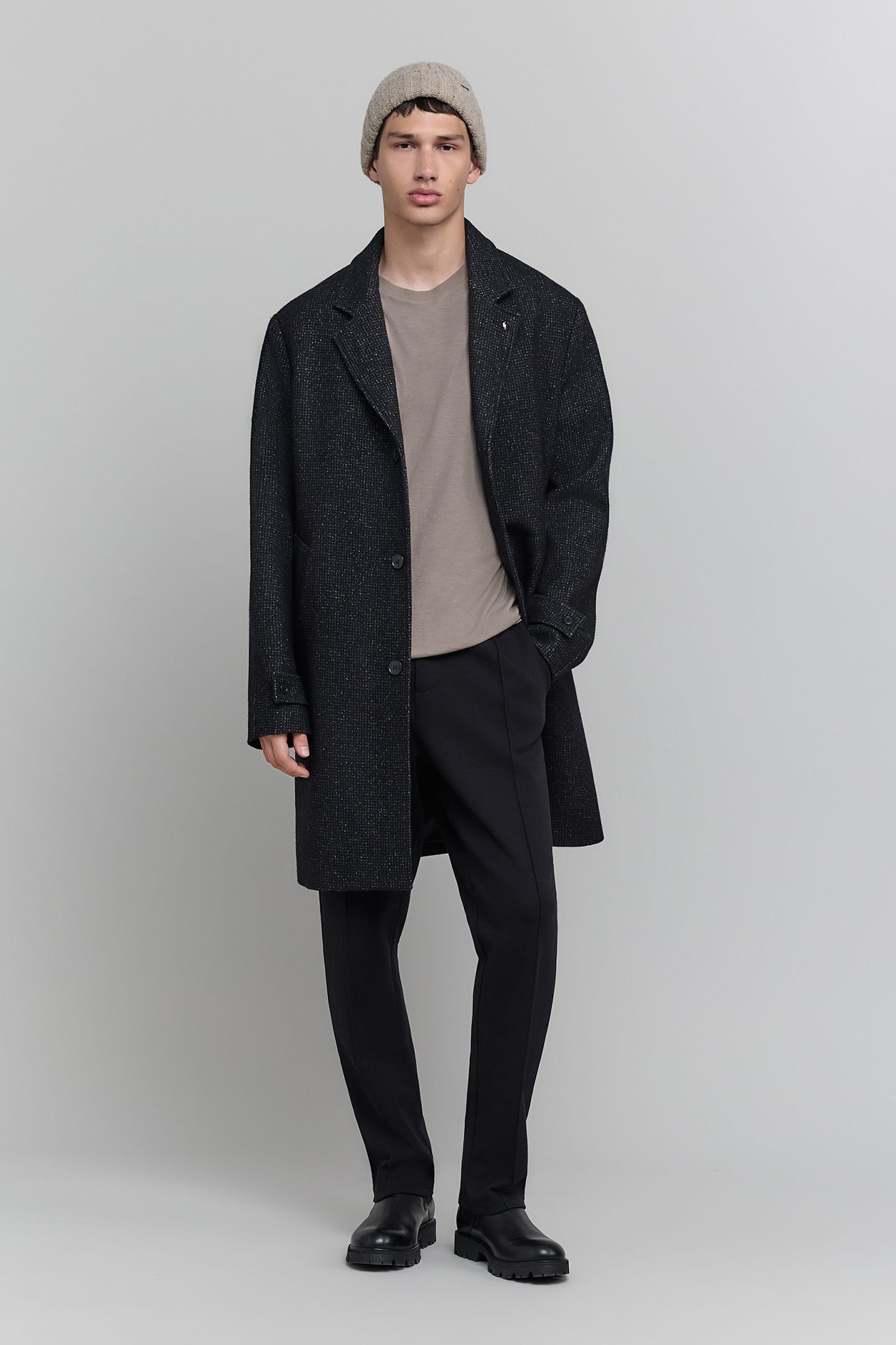 ANTHRACITE WOOL FAUX-PLAIN COAT 2