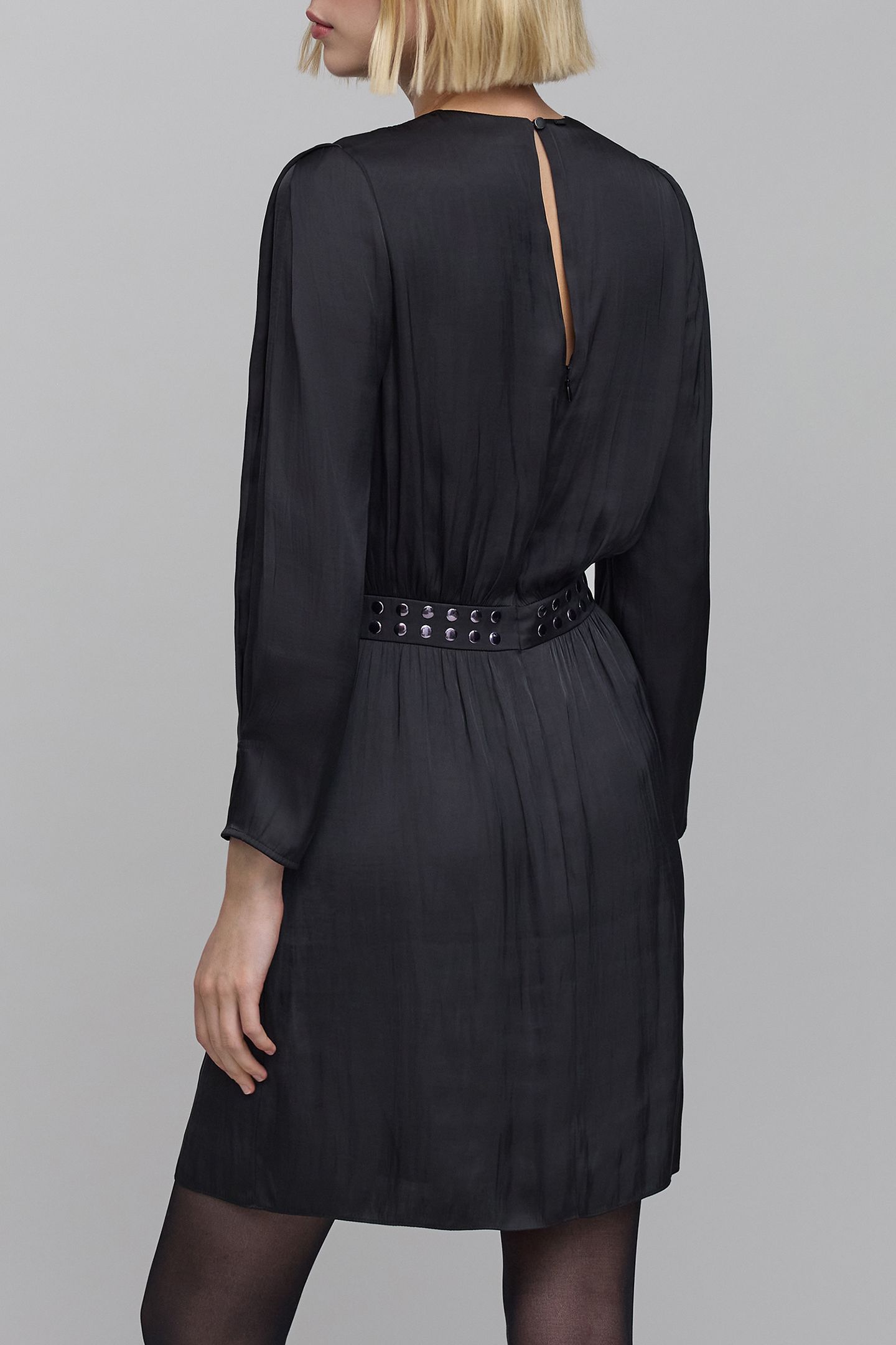 CRUMPLED BLACK DRESS WITH STUDDED WAISTBAND 2