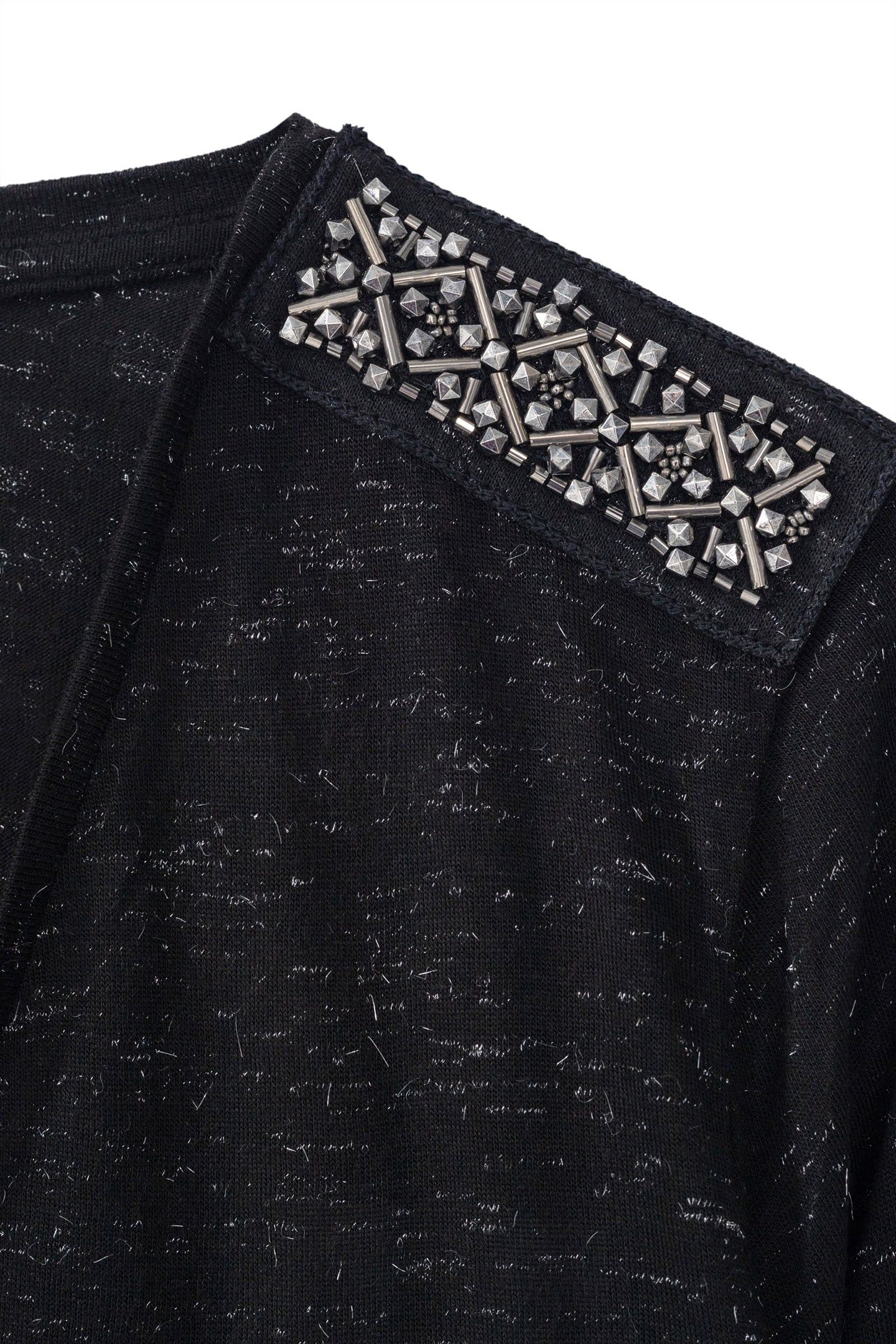 BLACK SEQUINED T-SHIRT WITH JEWELLED SHOULDER STRAPS 2