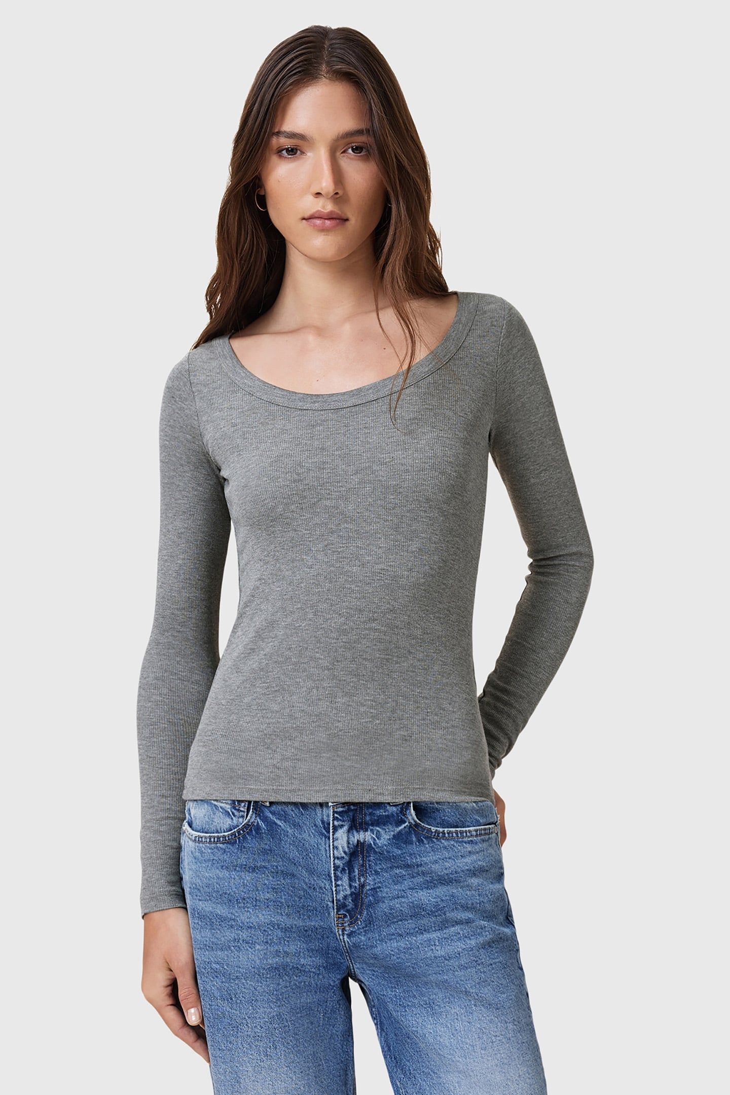 RINA LS SCOOP NECK CHARCOAL MARL 1