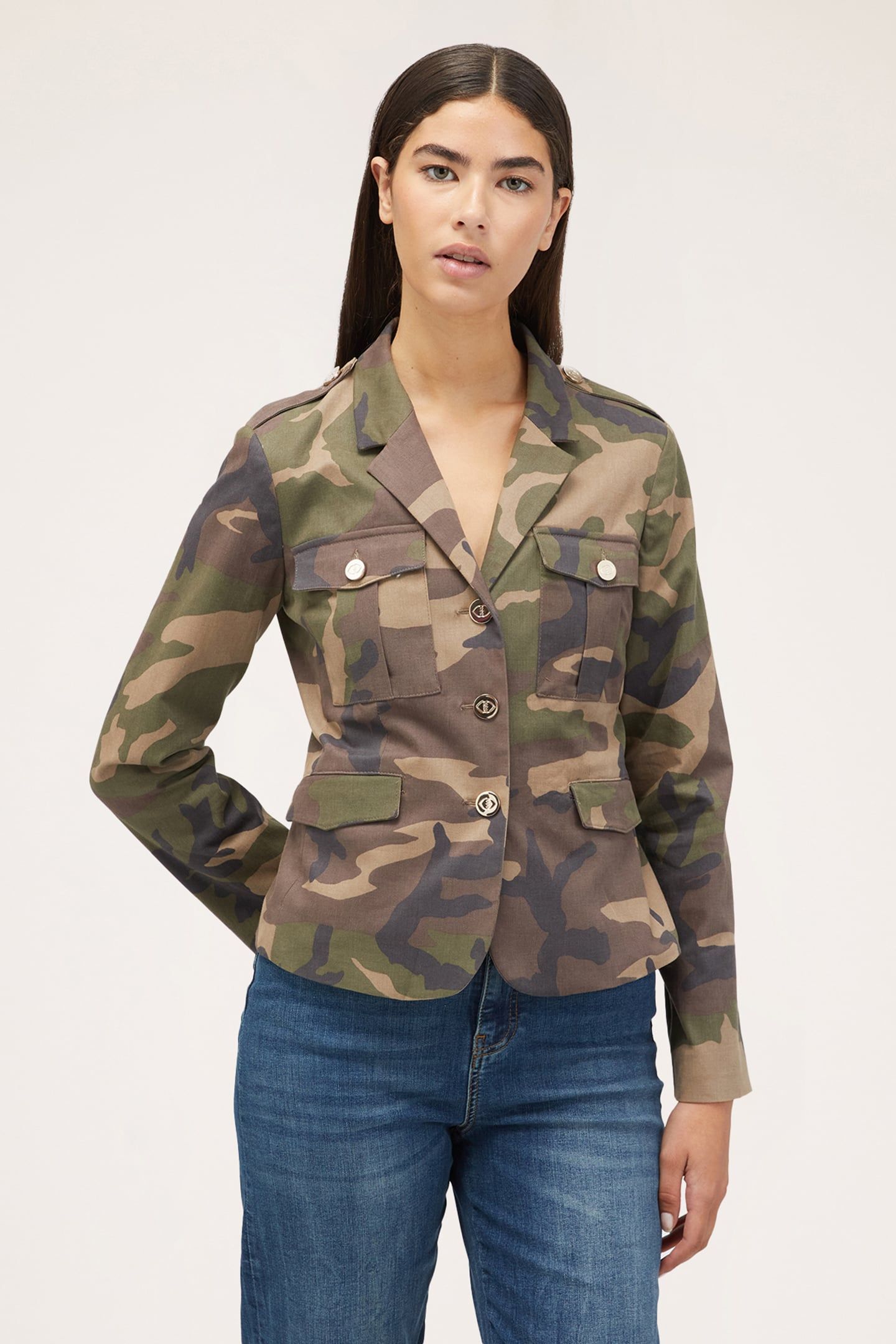 CAMOUFLAGE PATTERNED SINGLE-BREASTED JACKET GREEN 1
