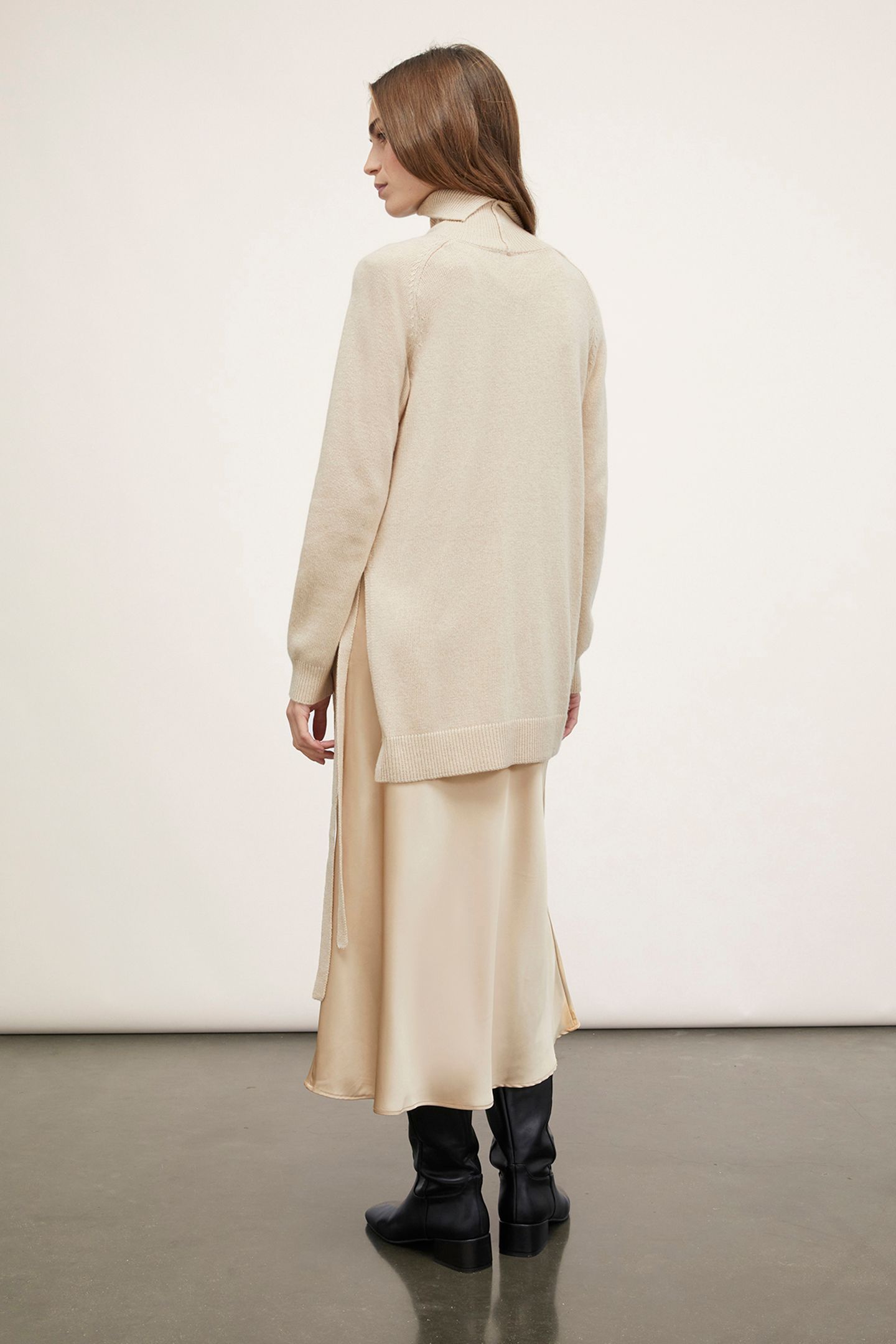 KNIT DRESS WITH SATIN SLIP BEIGE 2