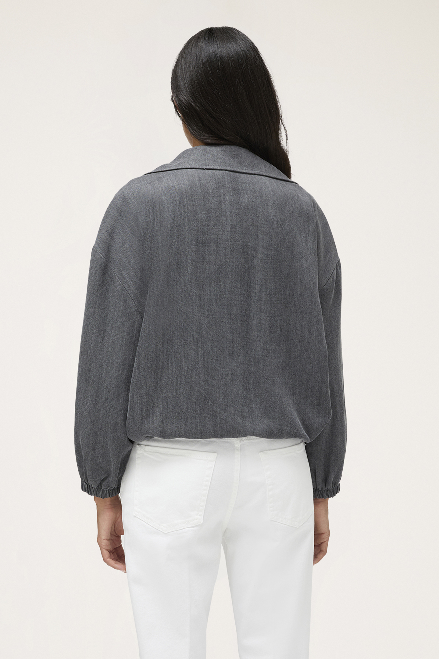 DOUBLE-BREASTED DENIM EFFECT BOMBER JACKET GREY 2