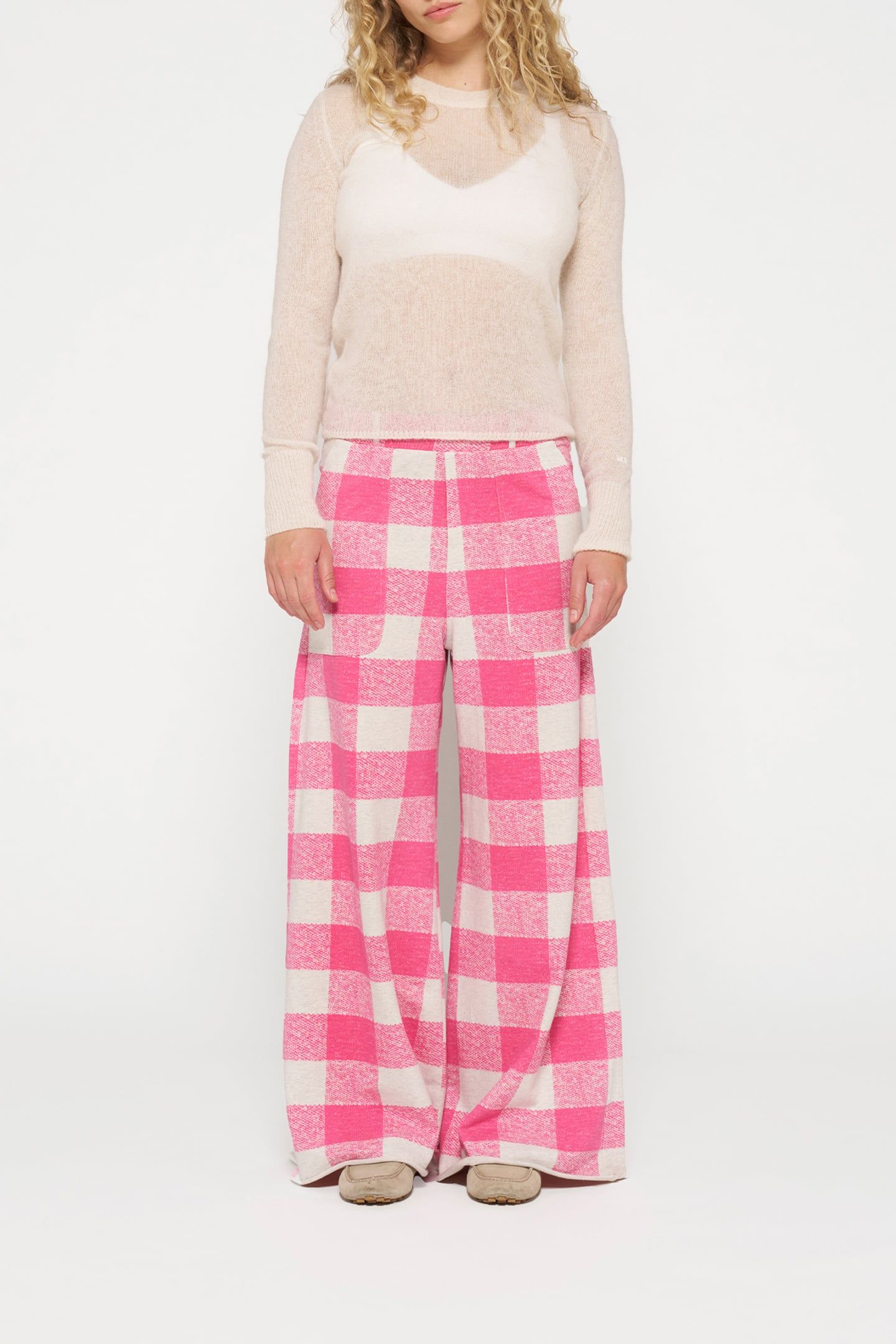 WIDE JOGGER CHECK BRIGHT PINK 2