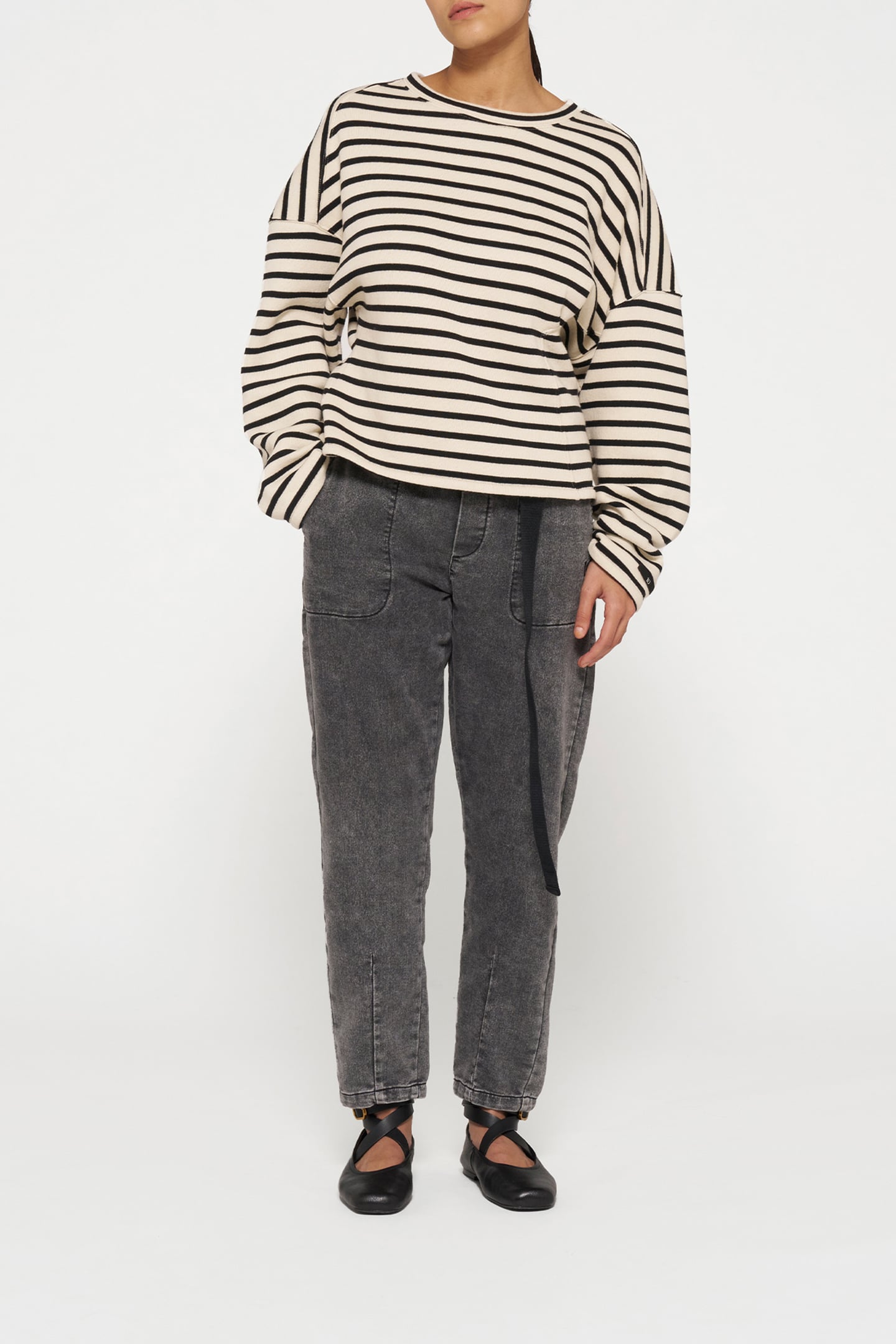 SWEATER SMOCK STRIPES LIGHT NATURAL/BLACK 2