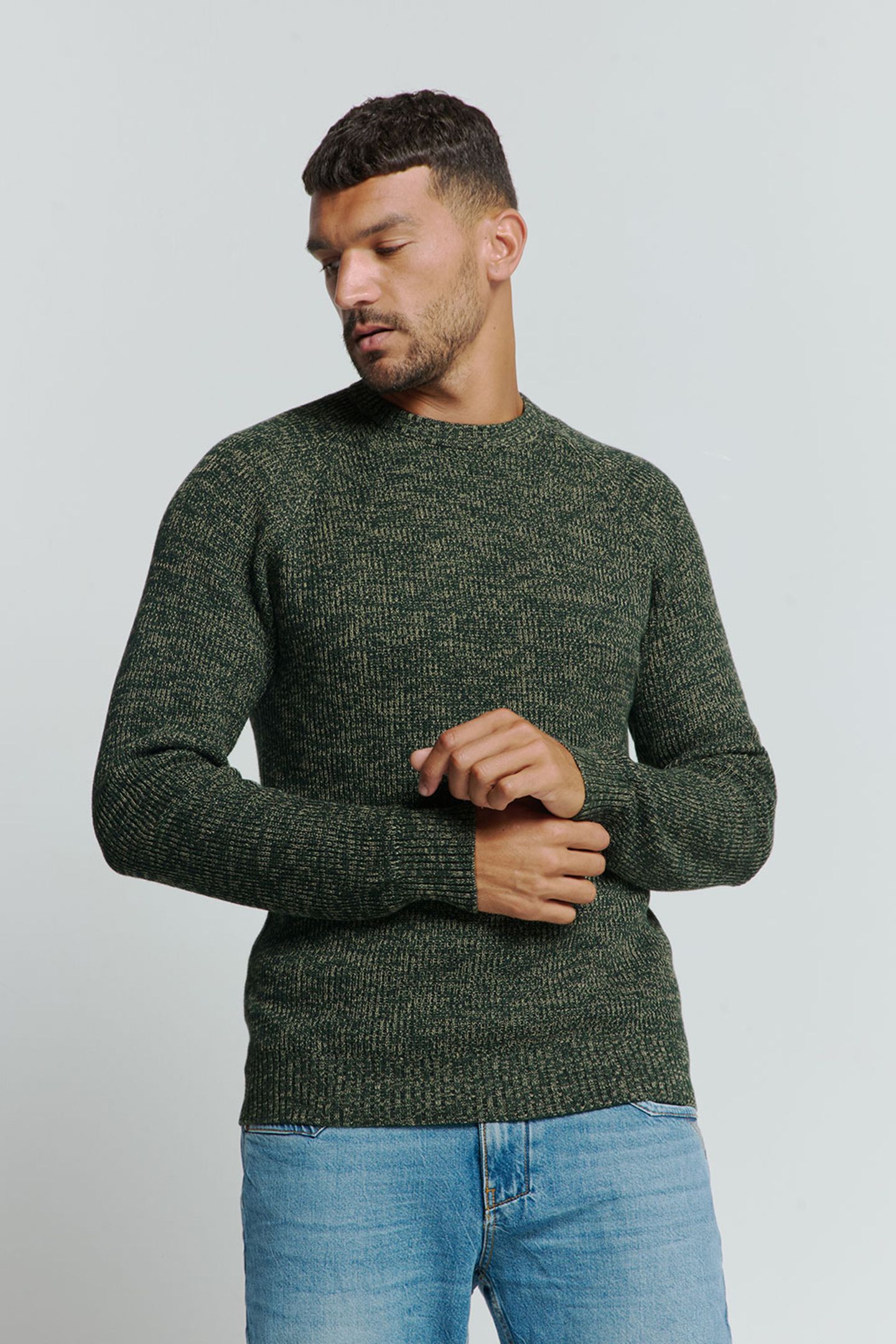 PULLOVER CREWNECK 3 COLOURED RIB DARK GREEN 1