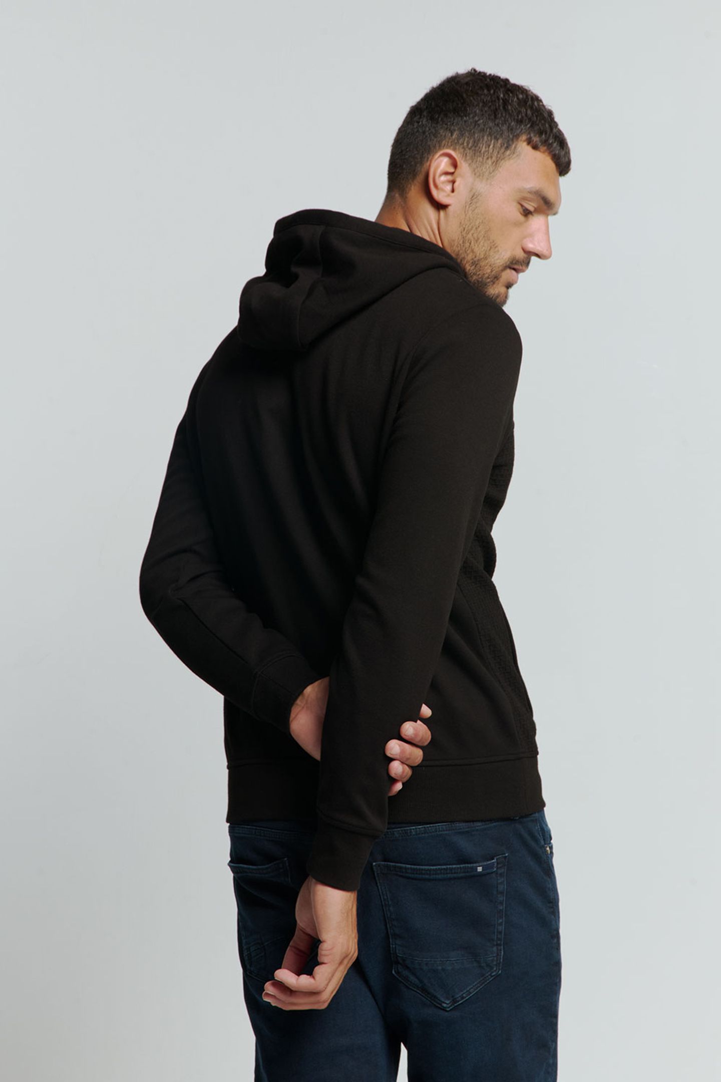 SWEATER HOODED FULL ZIPPER DOUBLE LAYER JACQUARD STRETCH BLA 2