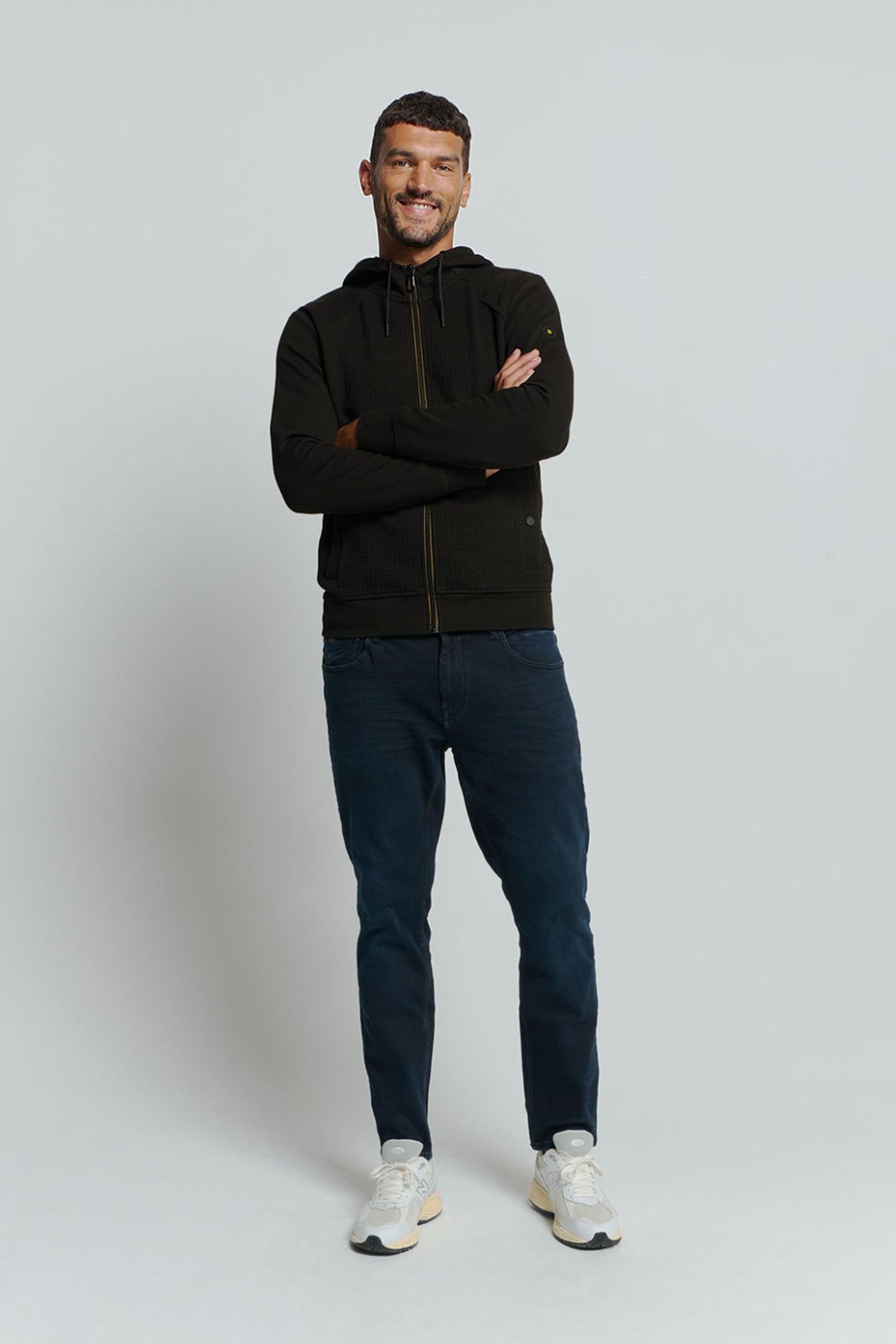 SWEATER HOODED FULL ZIPPER DOUBLE LAYER JACQUARD STRETCH BLA 3