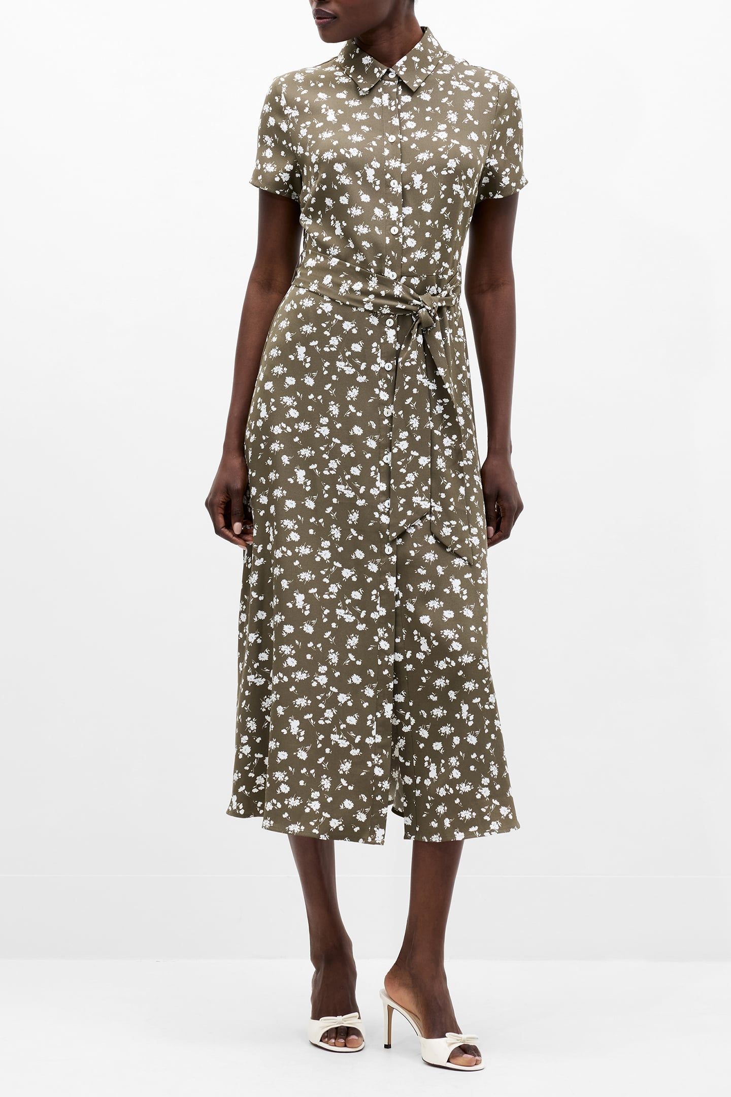 PRINTED SS SHIRT DRESS KHAKI/WHITE 3