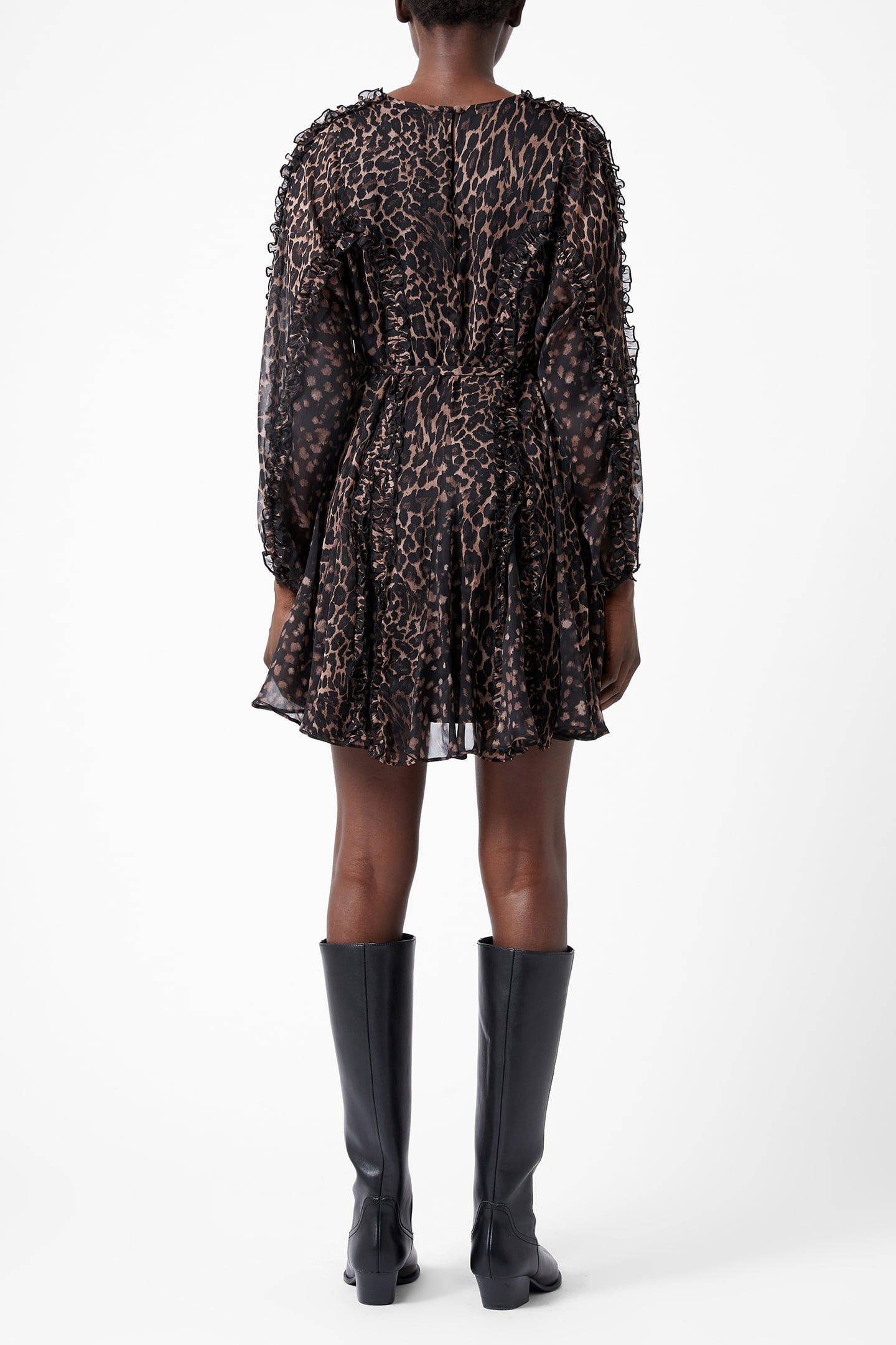 LEOPARD RUFFLE DRESS BROWN LEOPARD 3
