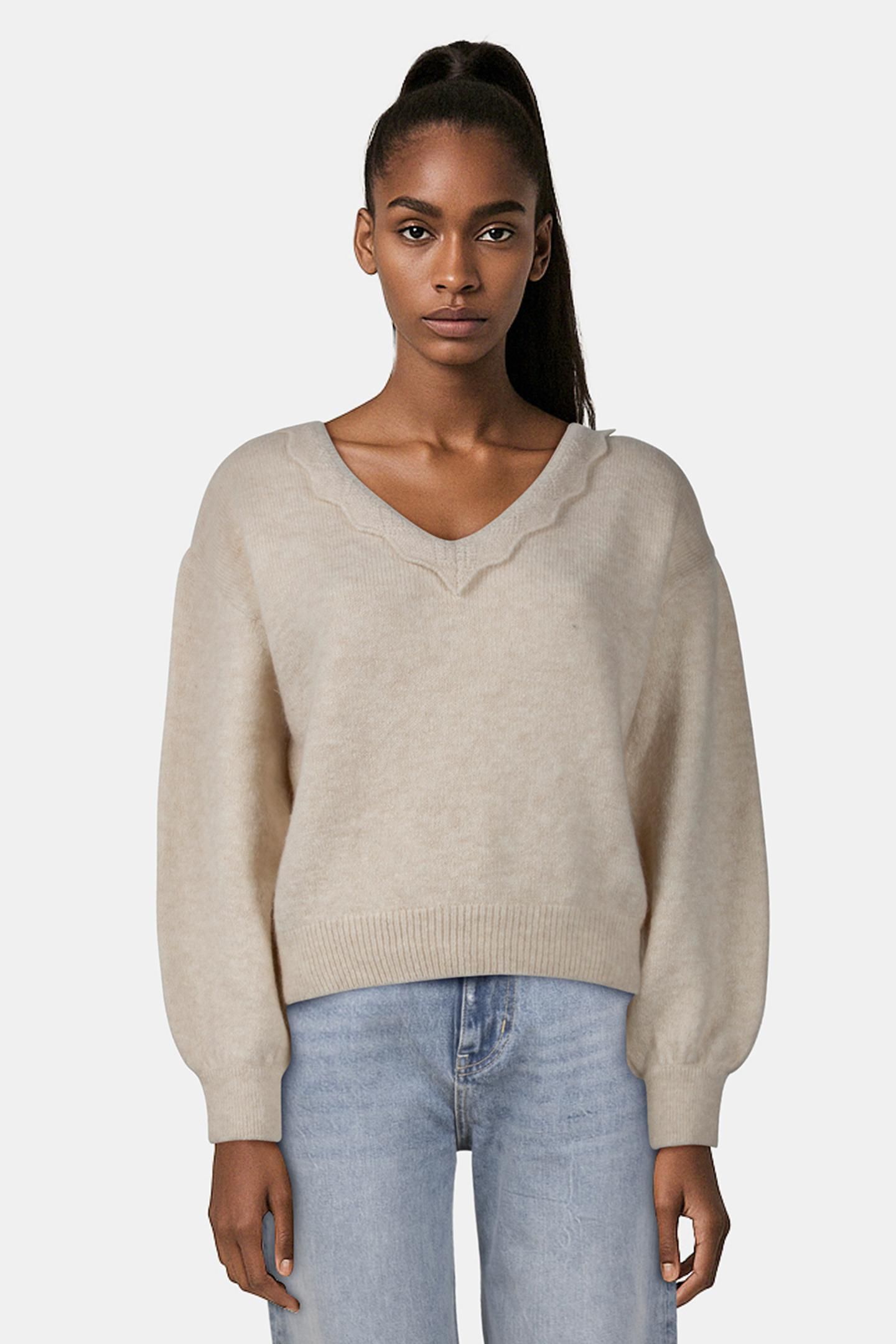 TZAR - IVORY KNIT SWEATER WITH LACE COLLAR, REVERSIBLE FRONT 2