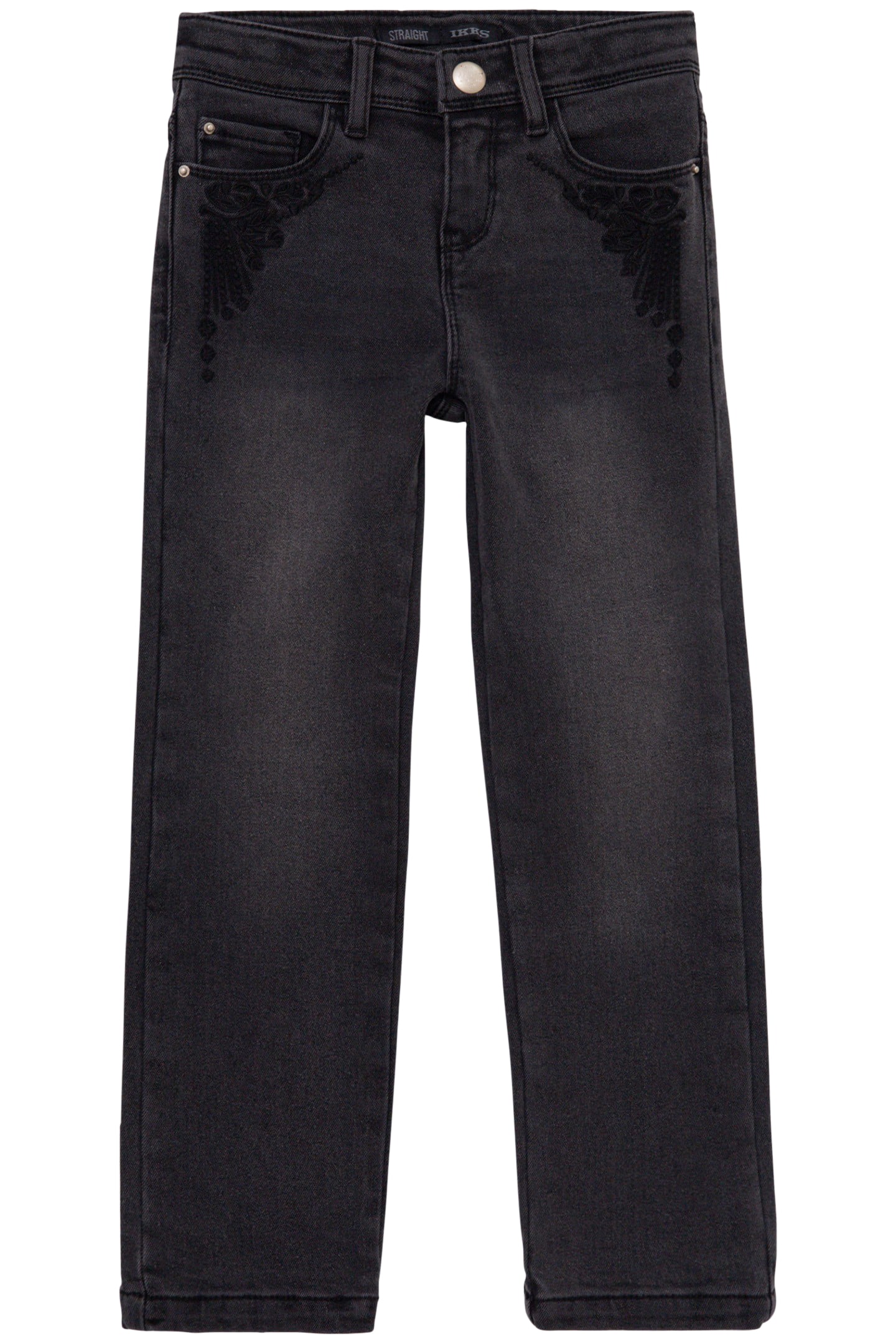 GIRLS' FADED GREY STRAIGHT JEANS WITH EMBROIDERED POCKETS 1