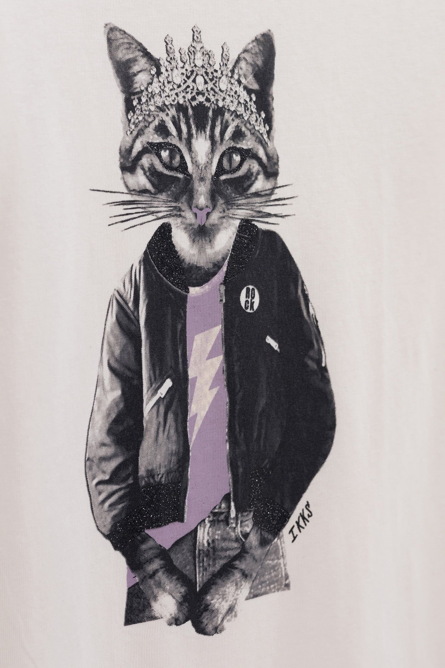GIRL'S ECRU ORGANIC COTTON T-SHIRT WITH CAT PRINT 5