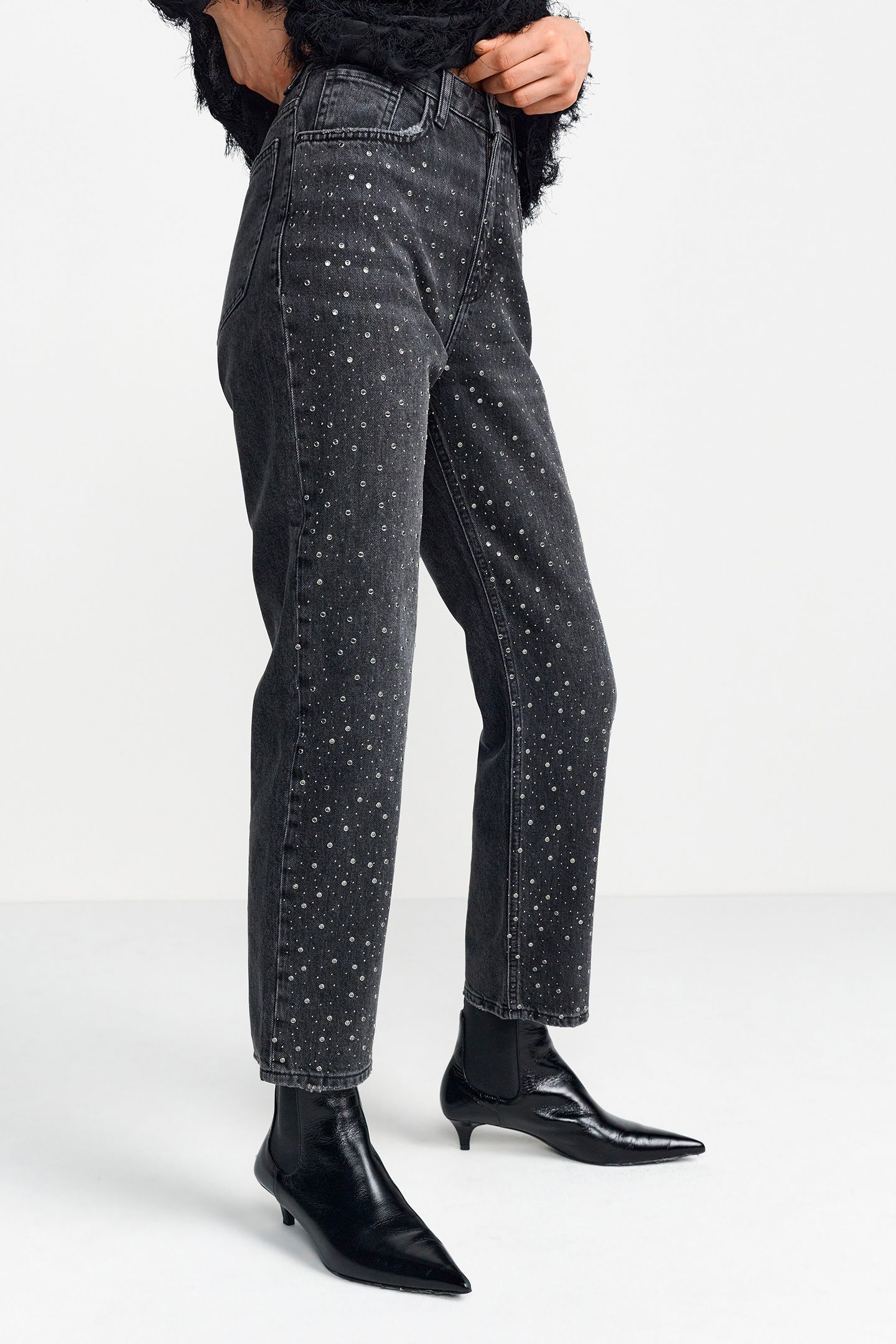 VINTAGE STRAIGHT RHINESTONES DENIM BLACK 4