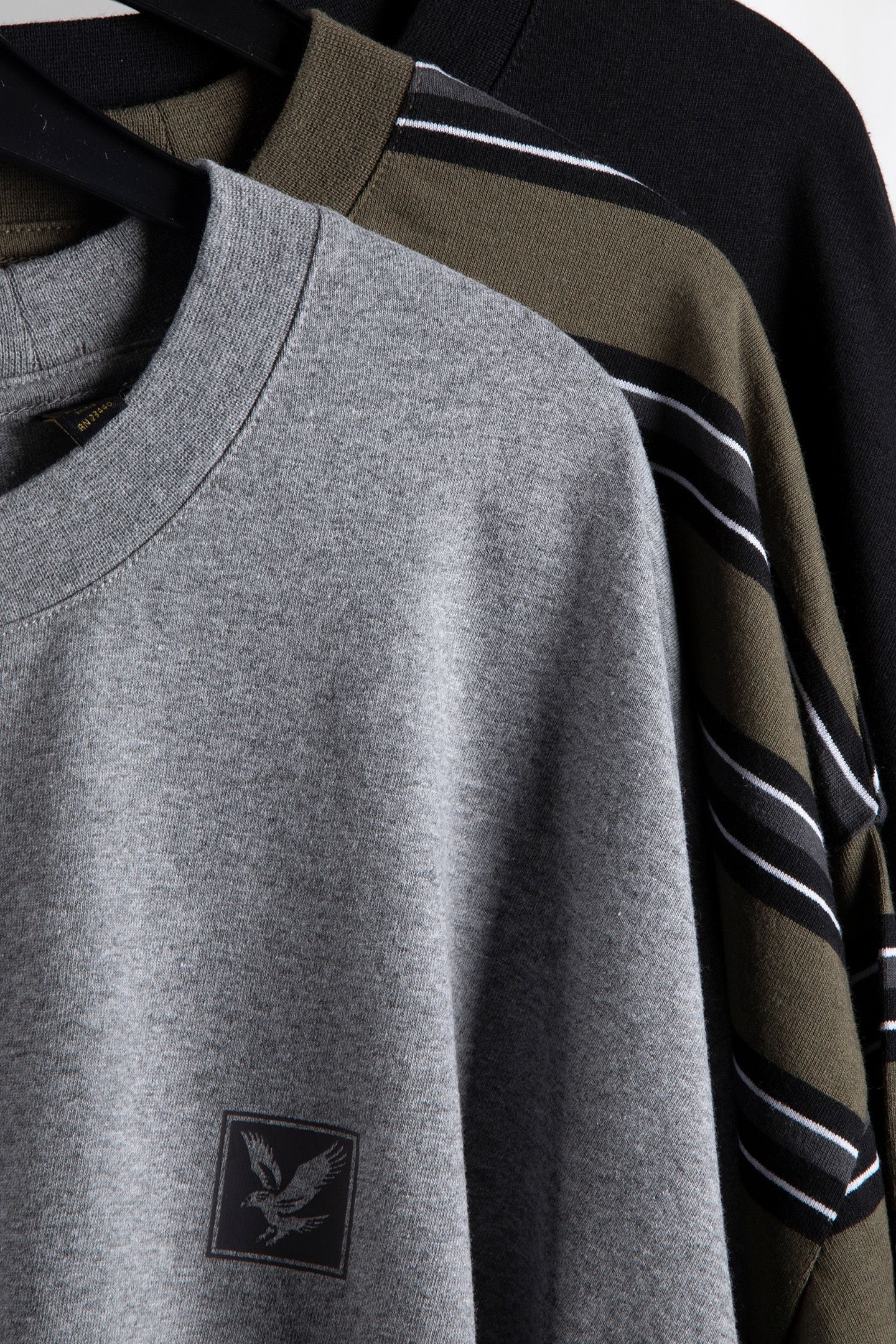 STRIPED 3 PACK RELAXED T-SHIRT OLIVE STRIPE/MID GREY MARL/JE 9