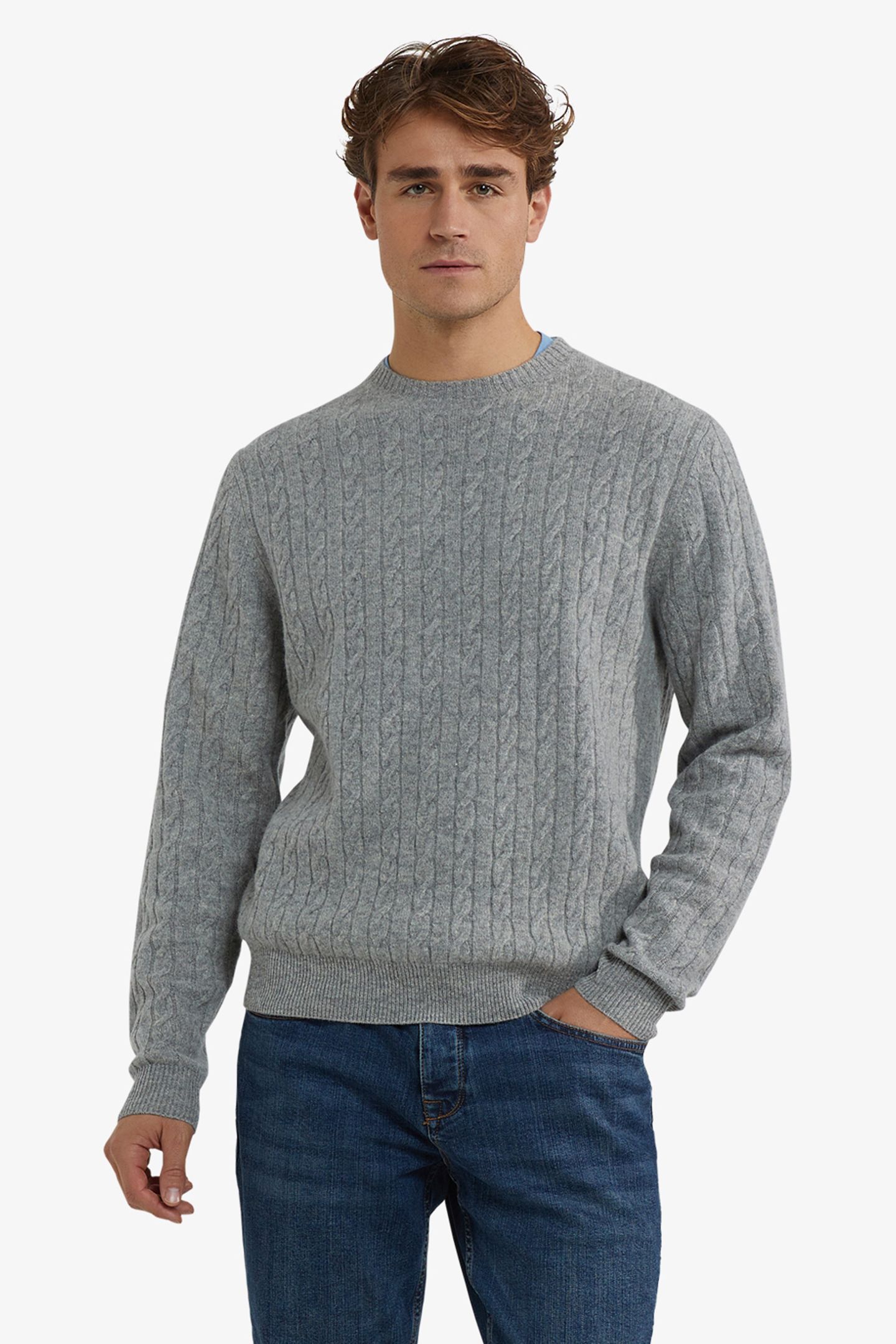 CABLE CREW NECK SWEATER MEDIUM GREY MELANGE 1