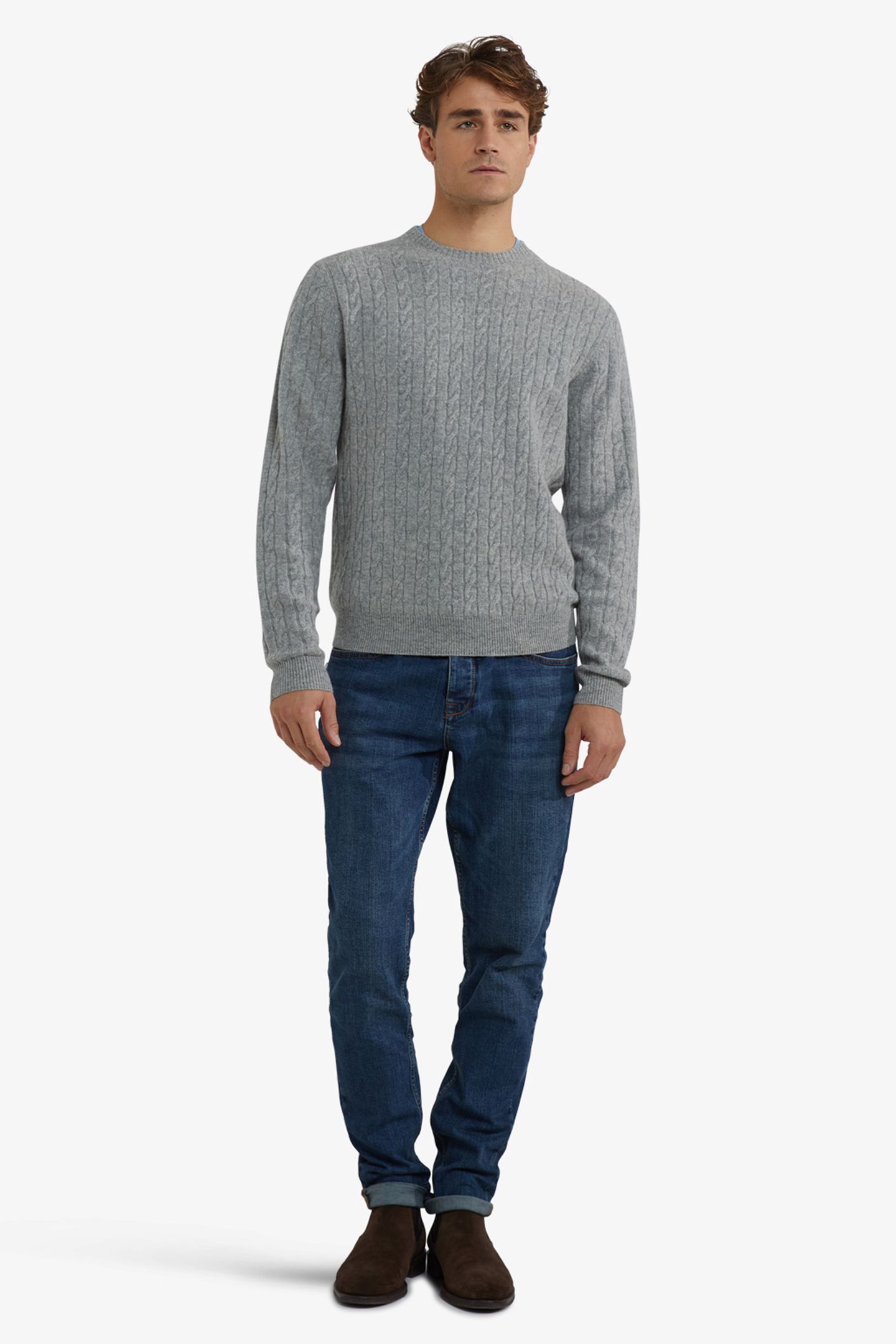 CABLE CREW NECK SWEATER MEDIUM GREY MELANGE 2