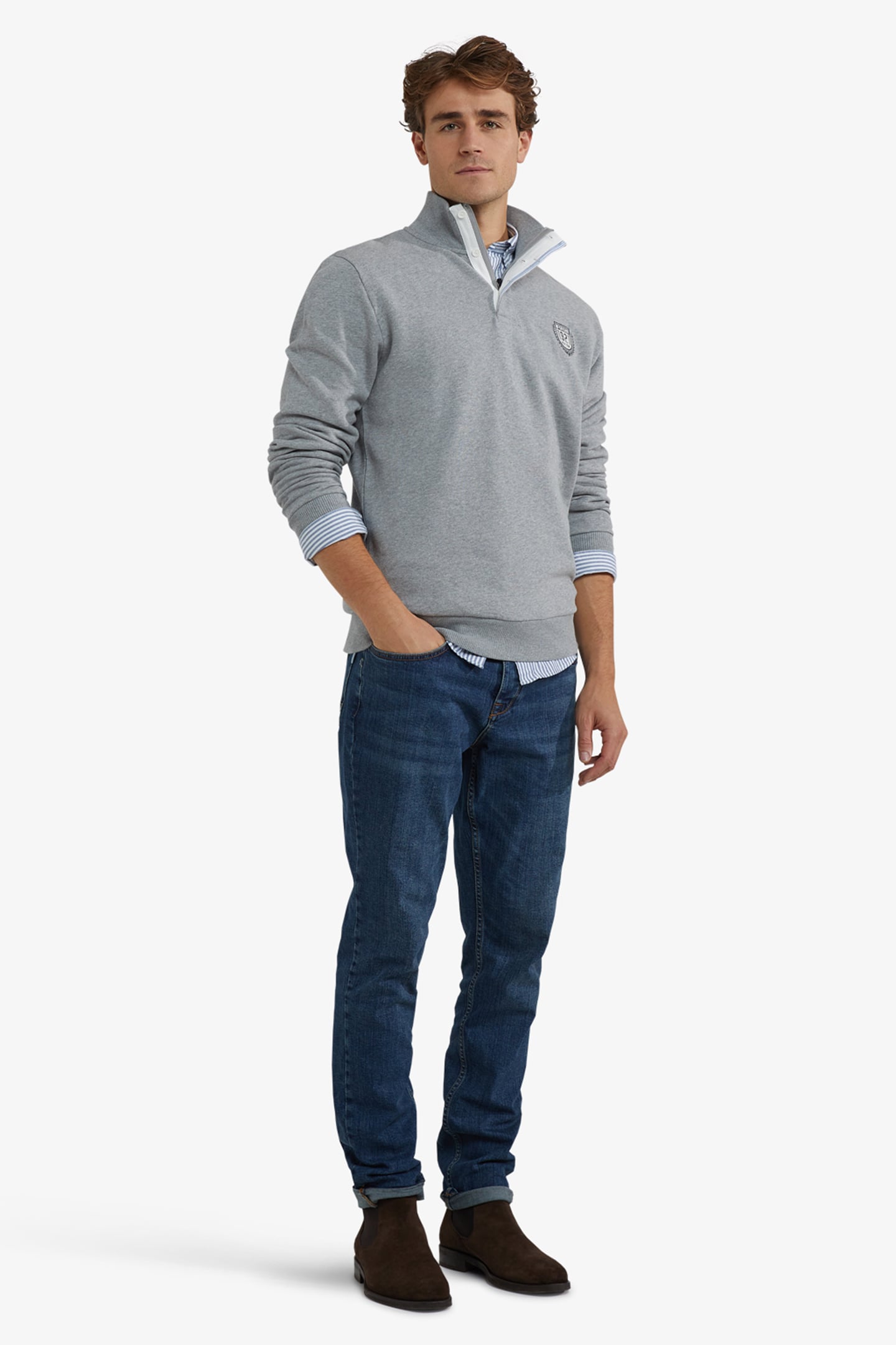 ZIP MOCK SWEATSHIRT MEDIUM GREY MELANGE 2