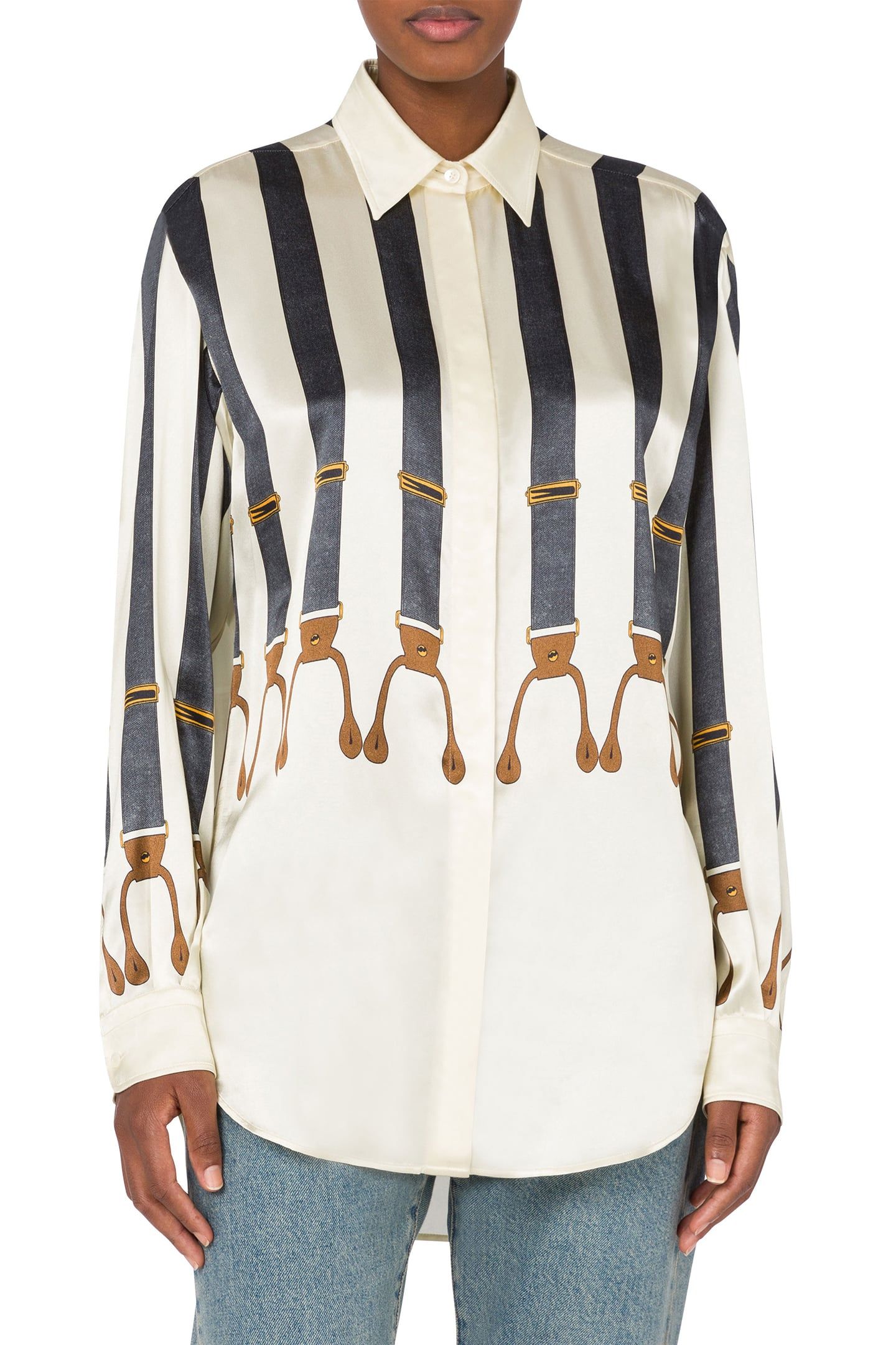 SUSPENDERS PRINT SATIN SHIRT WHITE 1
