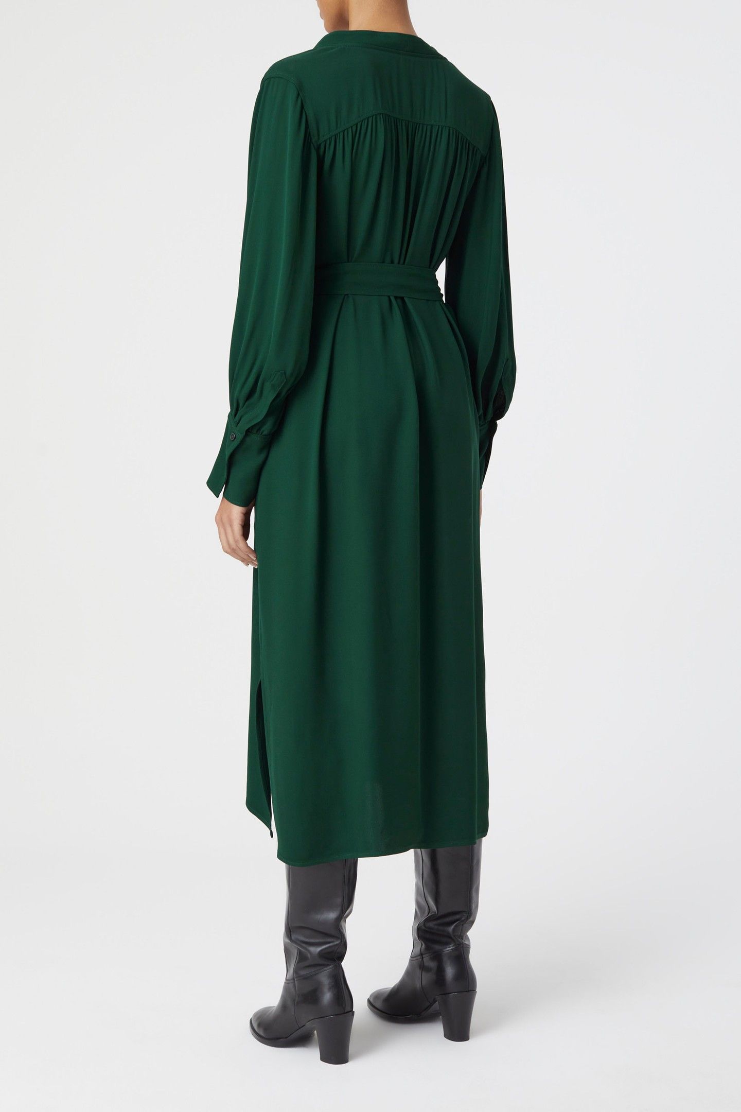BELTED V NECK DRESS FERN GREEN 2