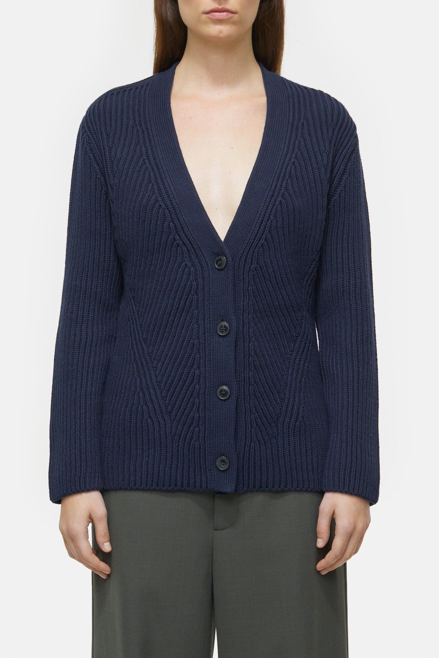 V CARDIGAN LONG SLEEVE KNITS DARK NIGHT 1