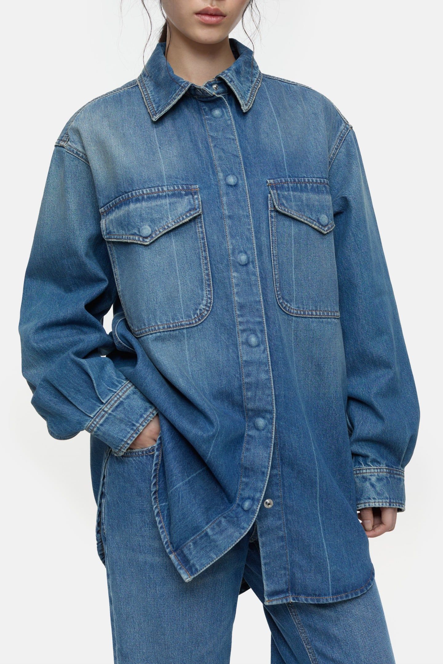 DENIM OVERSHIRT MID BLUE 1
