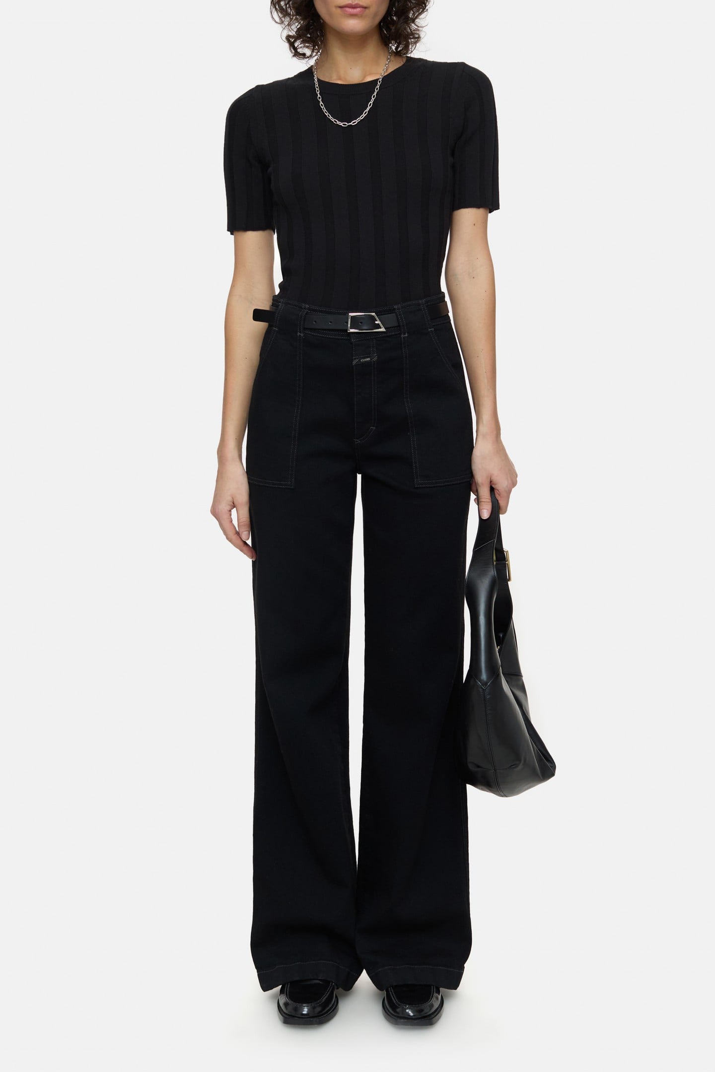 CREW NECK SHORT SLEEVE KNITS BLACK 2