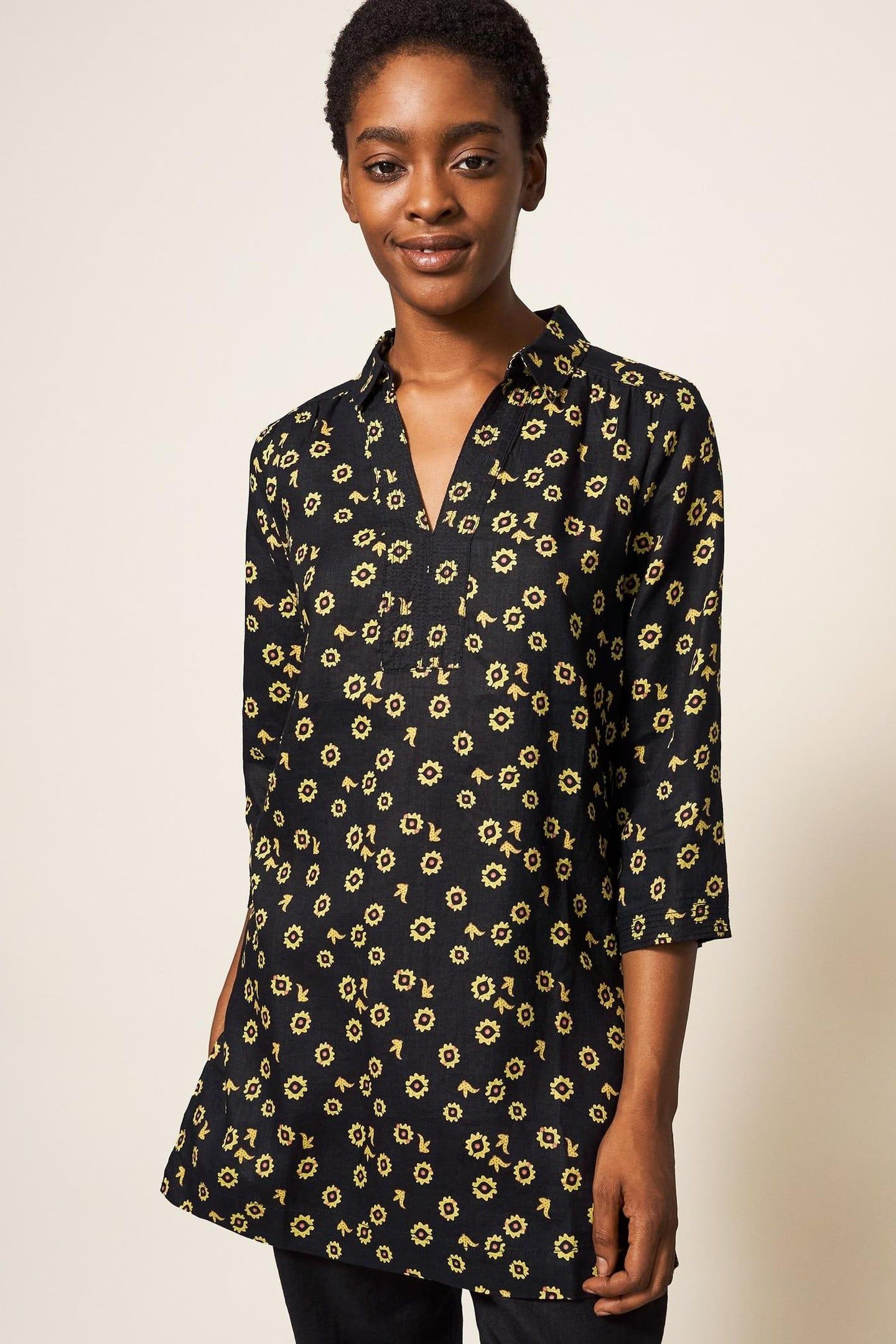 BLAIRE LINEN TUNIC BLACK MULTI 1