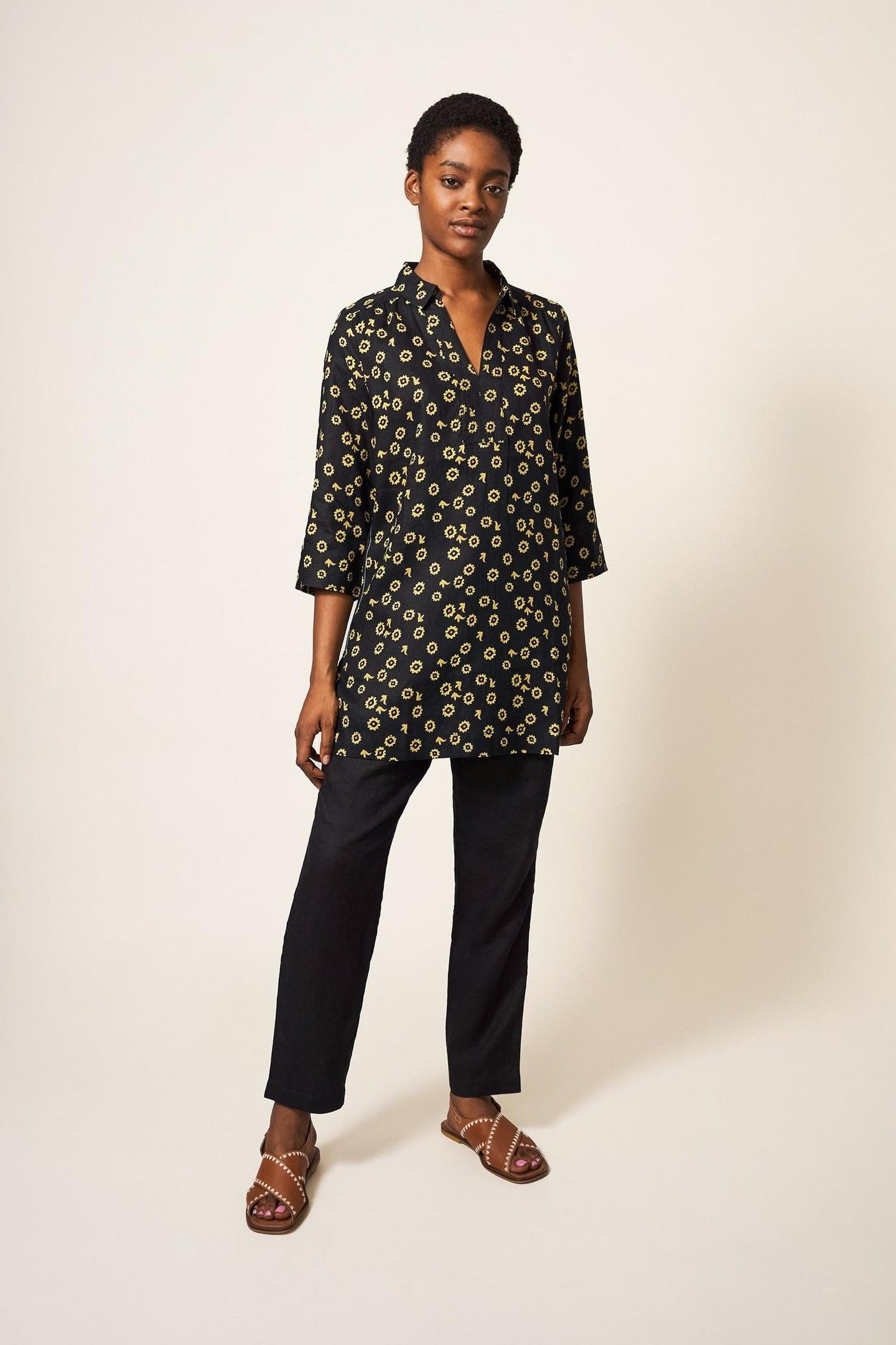 BLAIRE LINEN TUNIC BLACK MULTI 2