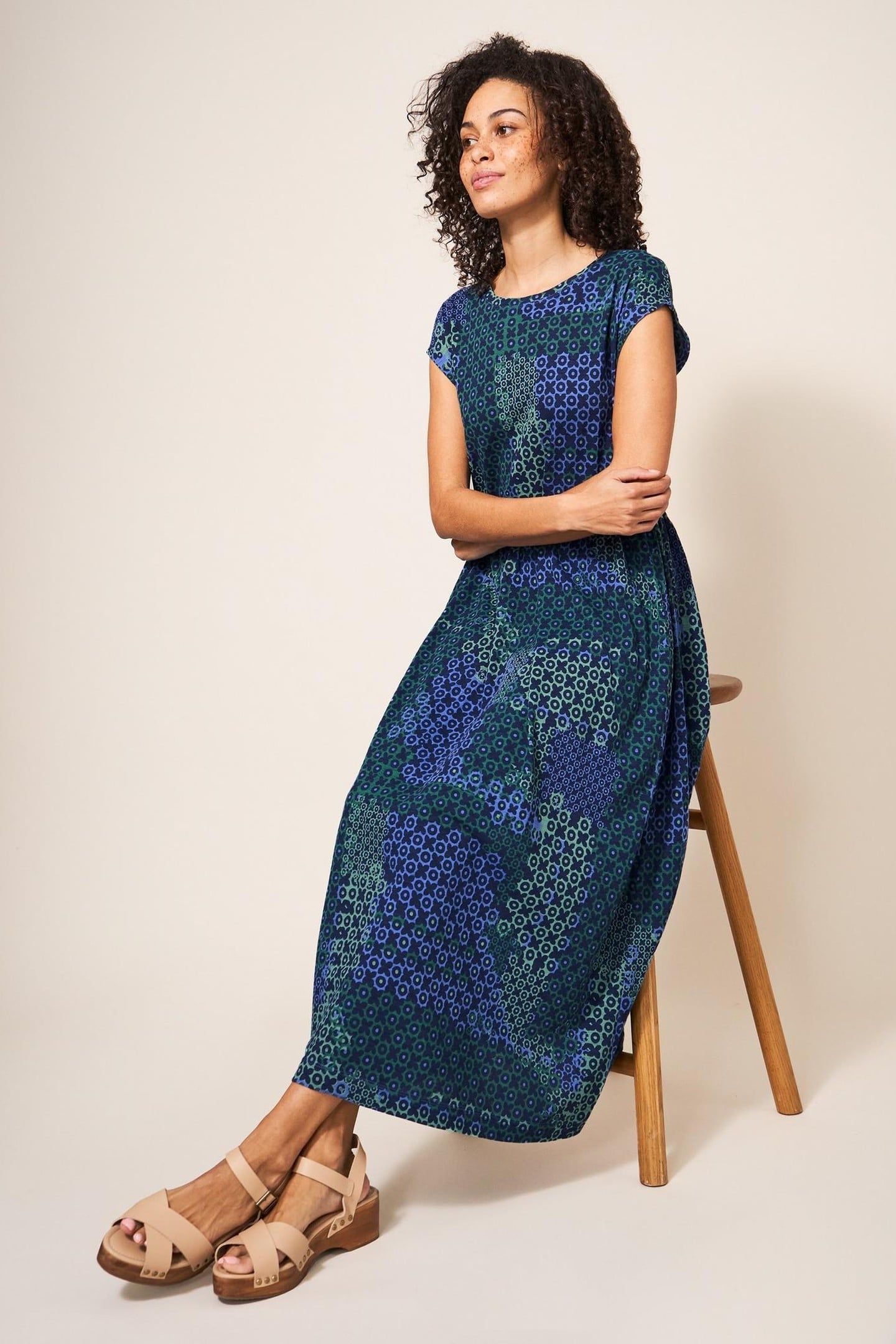 ADDISON COTTON MIDI DRESS BLUE MULTI 1