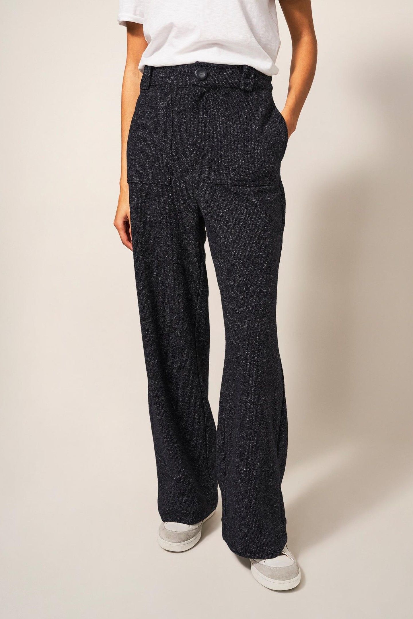 BELLE TWEEDY WIDE LEG TROUSER CHARCOAL GREY 1