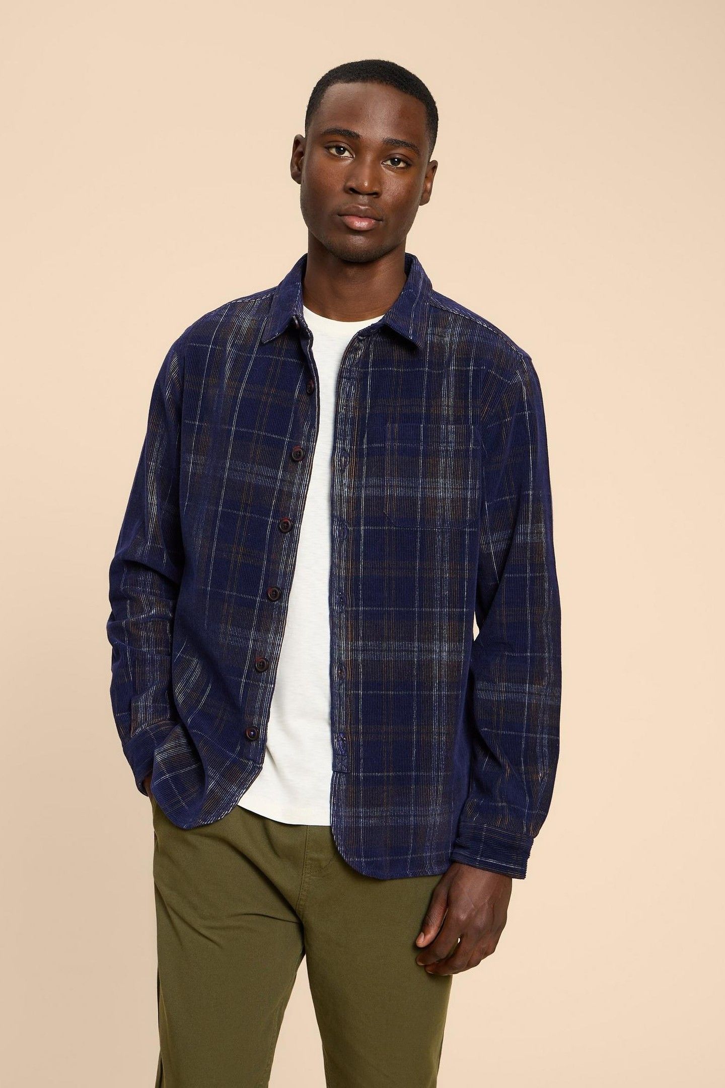 WHITWICK CORD CHECK SHIRT DARK NAVY 1