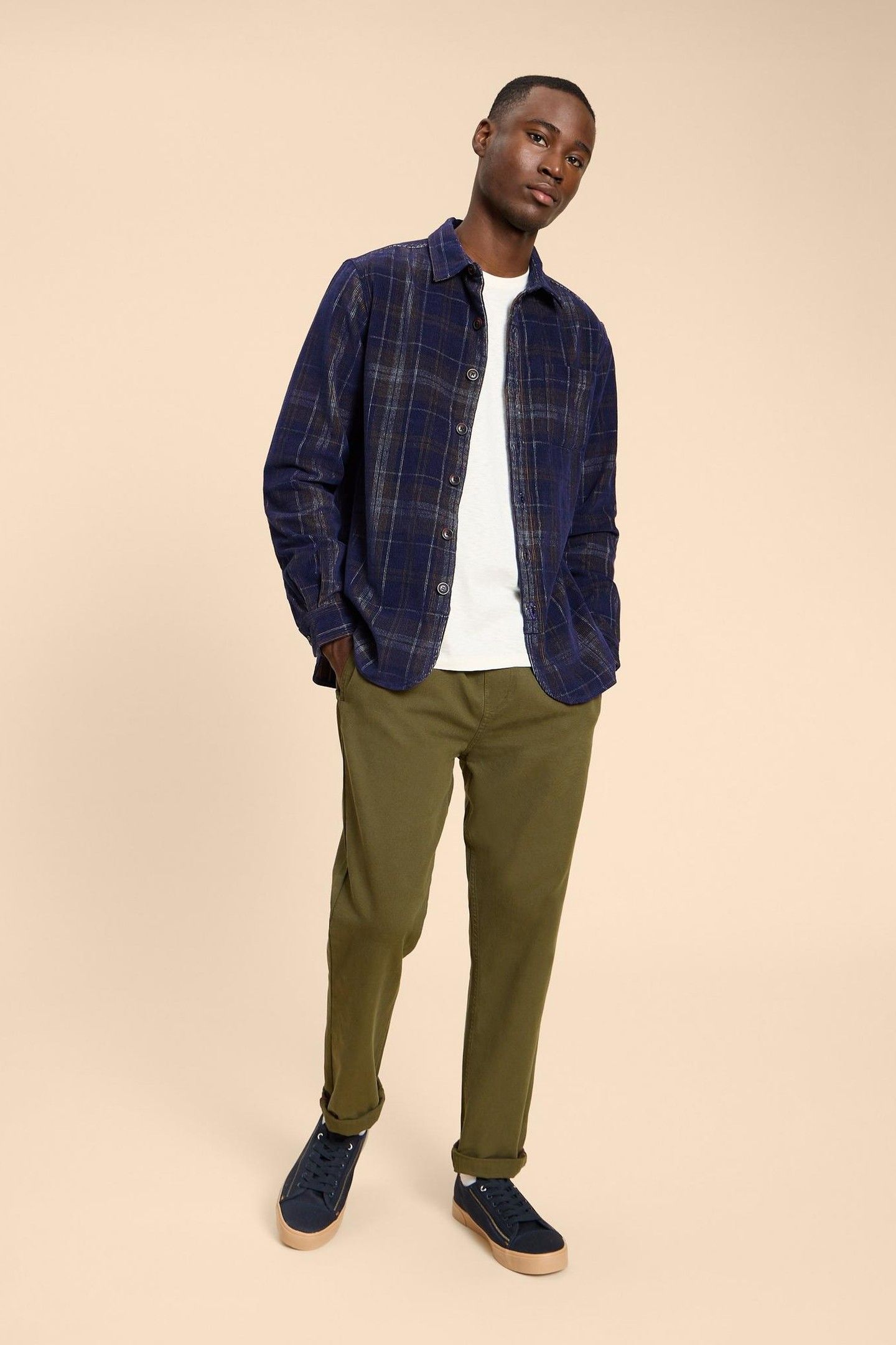 WHITWICK CORD CHECK SHIRT DARK NAVY 2