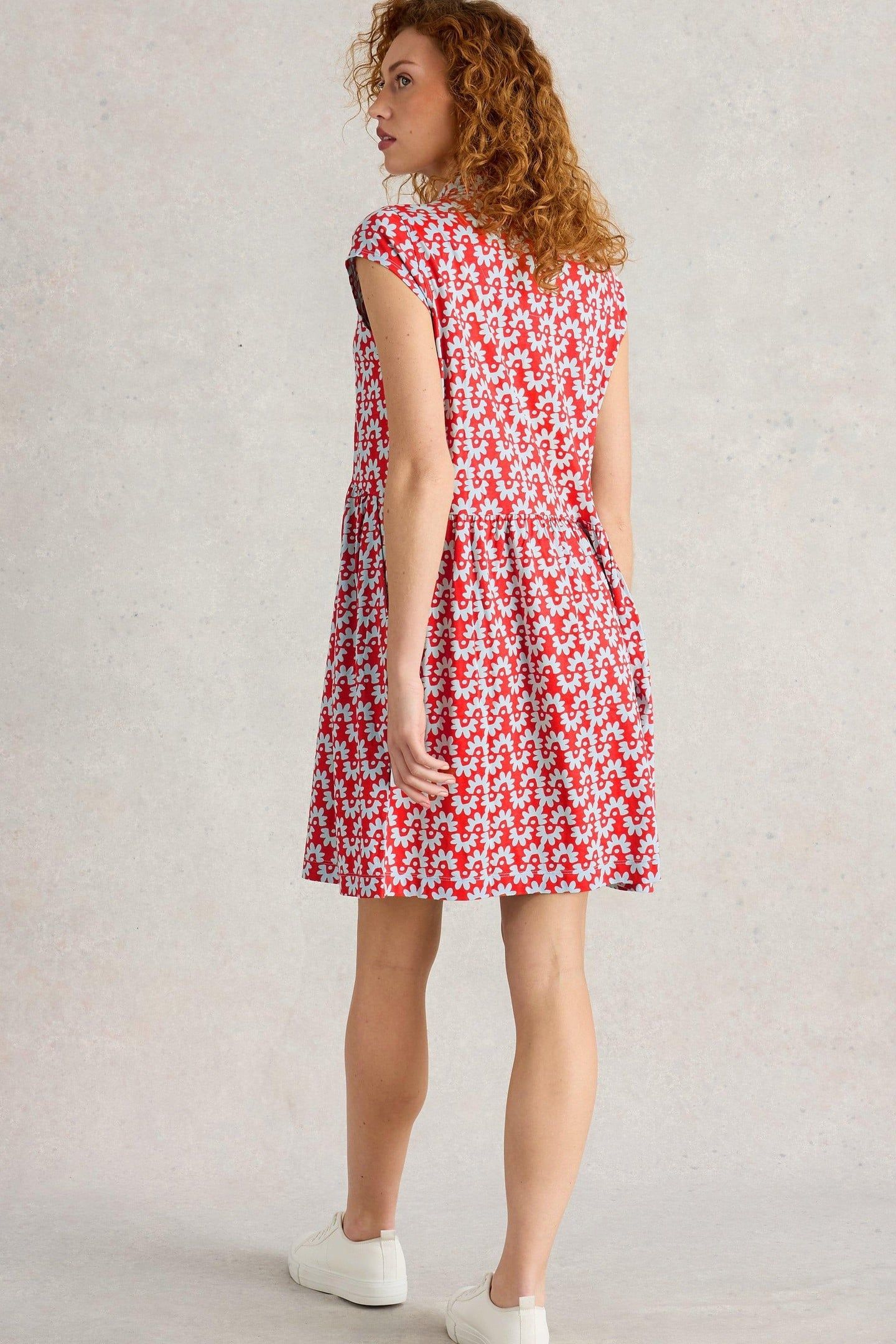 EVERLY JERSEY SHIRT DRESS RED PRINT 2
