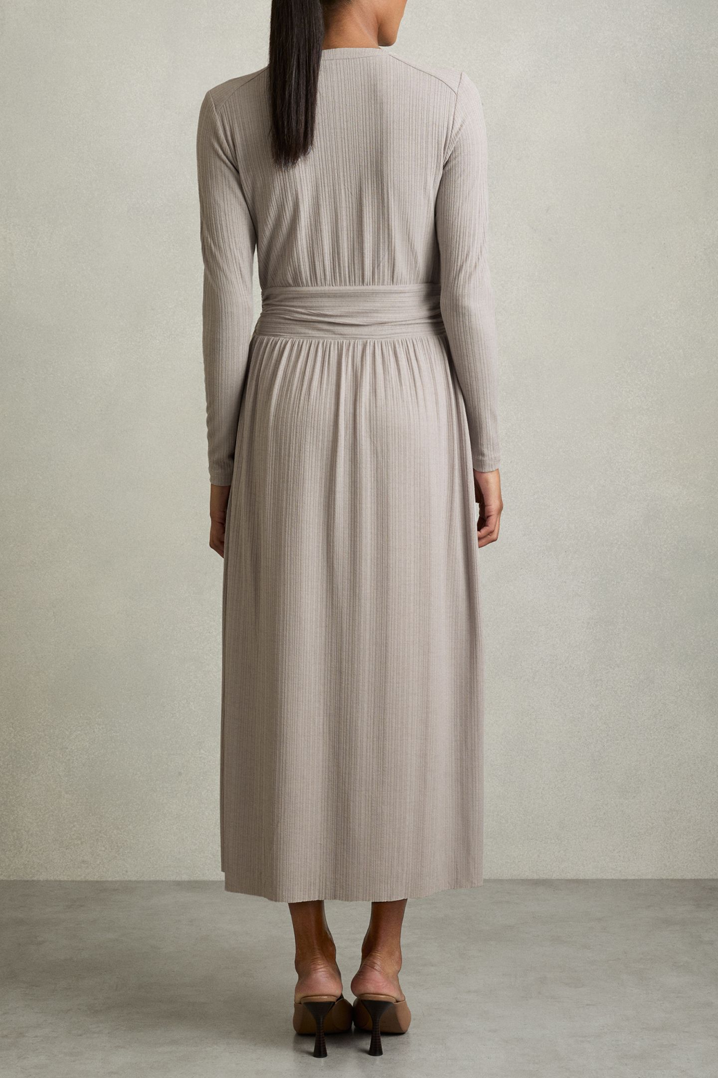WRAP TIE MIDI JERSEY DRESS GREY 2