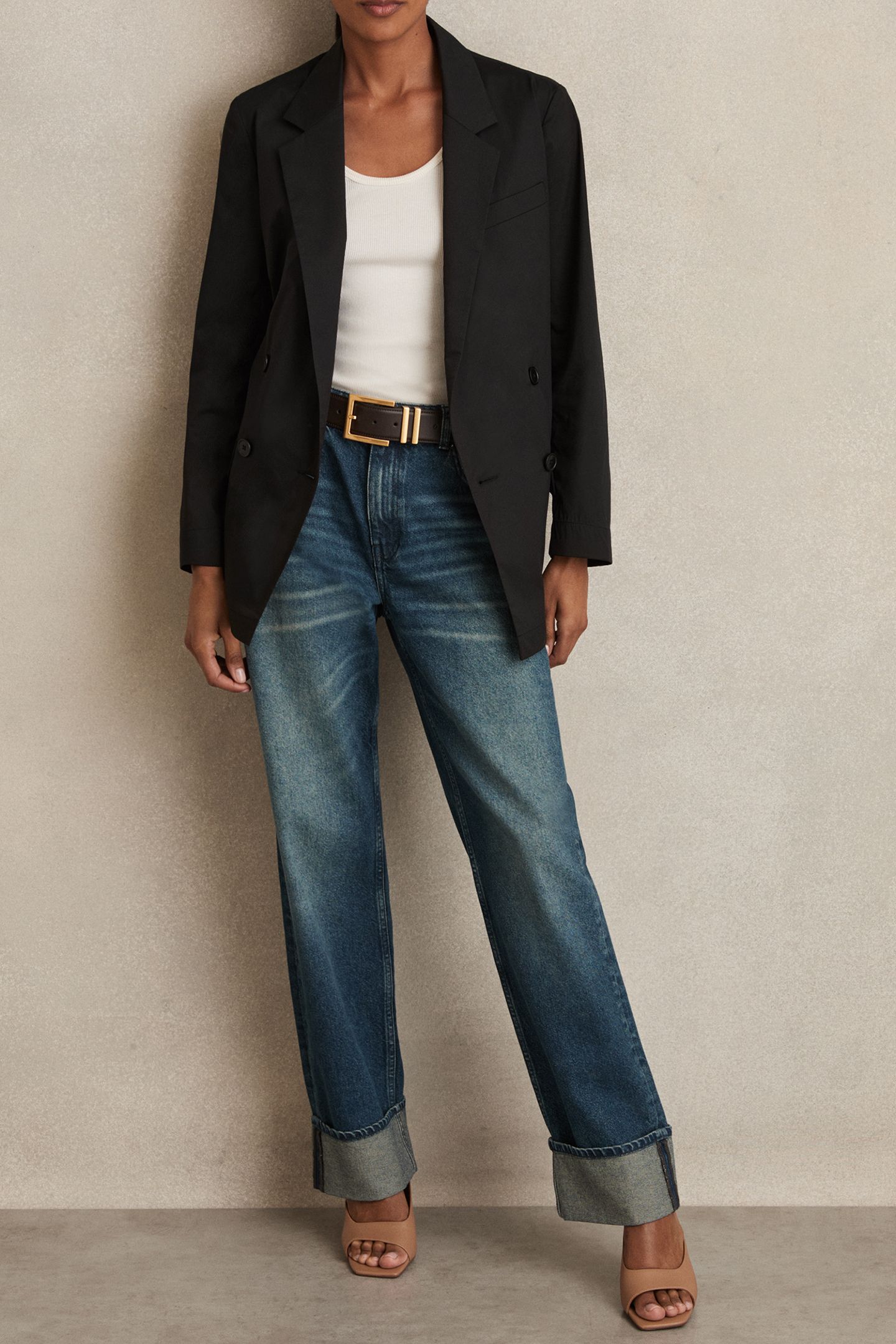 BELTED DB COTTON JACKET BLACK 1