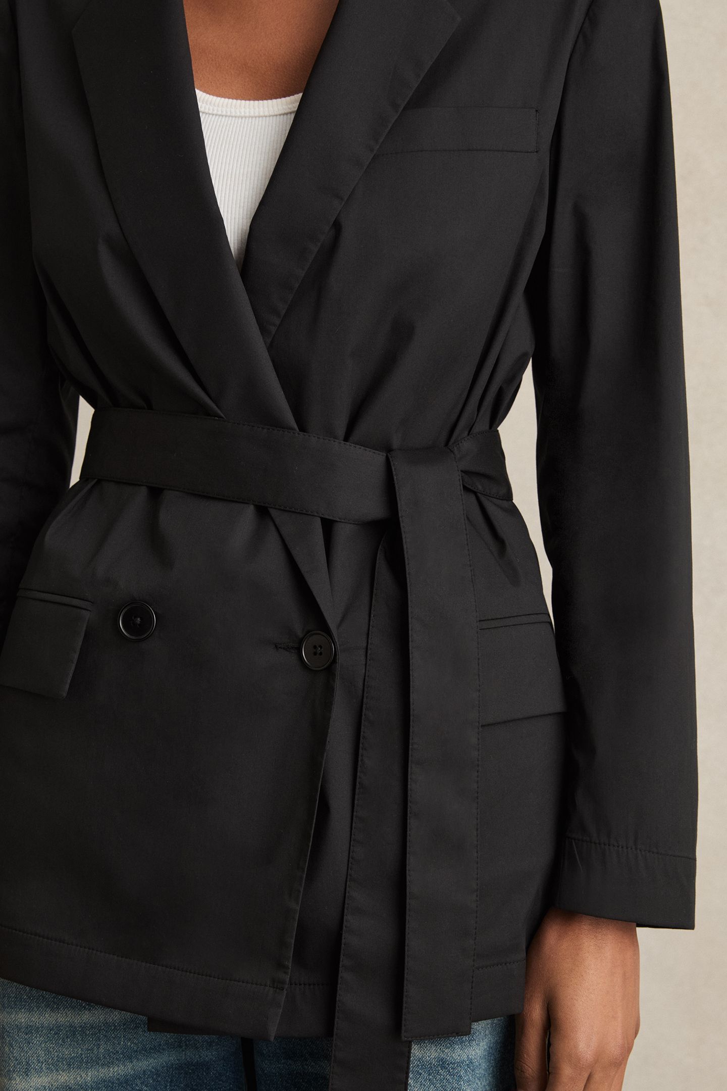 BELTED DB COTTON JACKET BLACK 6