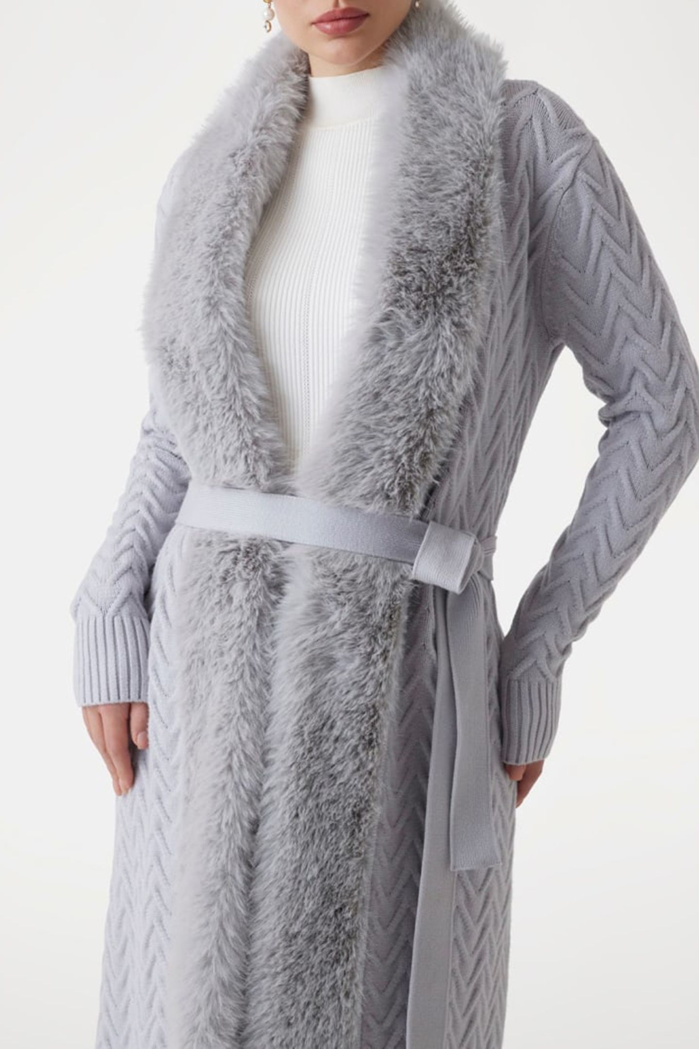 MARCIANO BY GUESS PAULA FAUX FUR LONG CARDI SILK GRAY 2