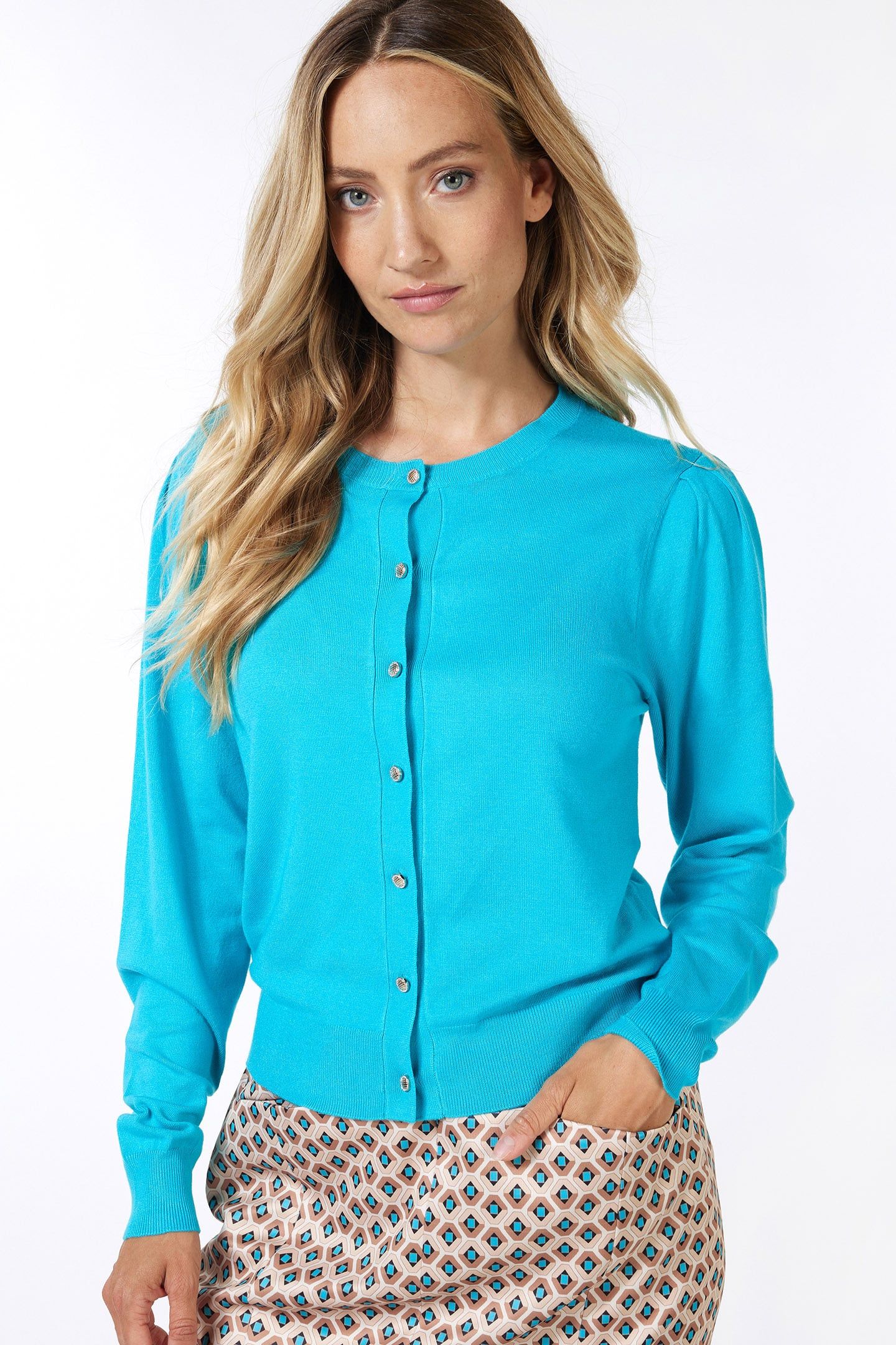 CARDIGAN PUFF SLVE BASIC KNIT PEACOCK BLUE 2