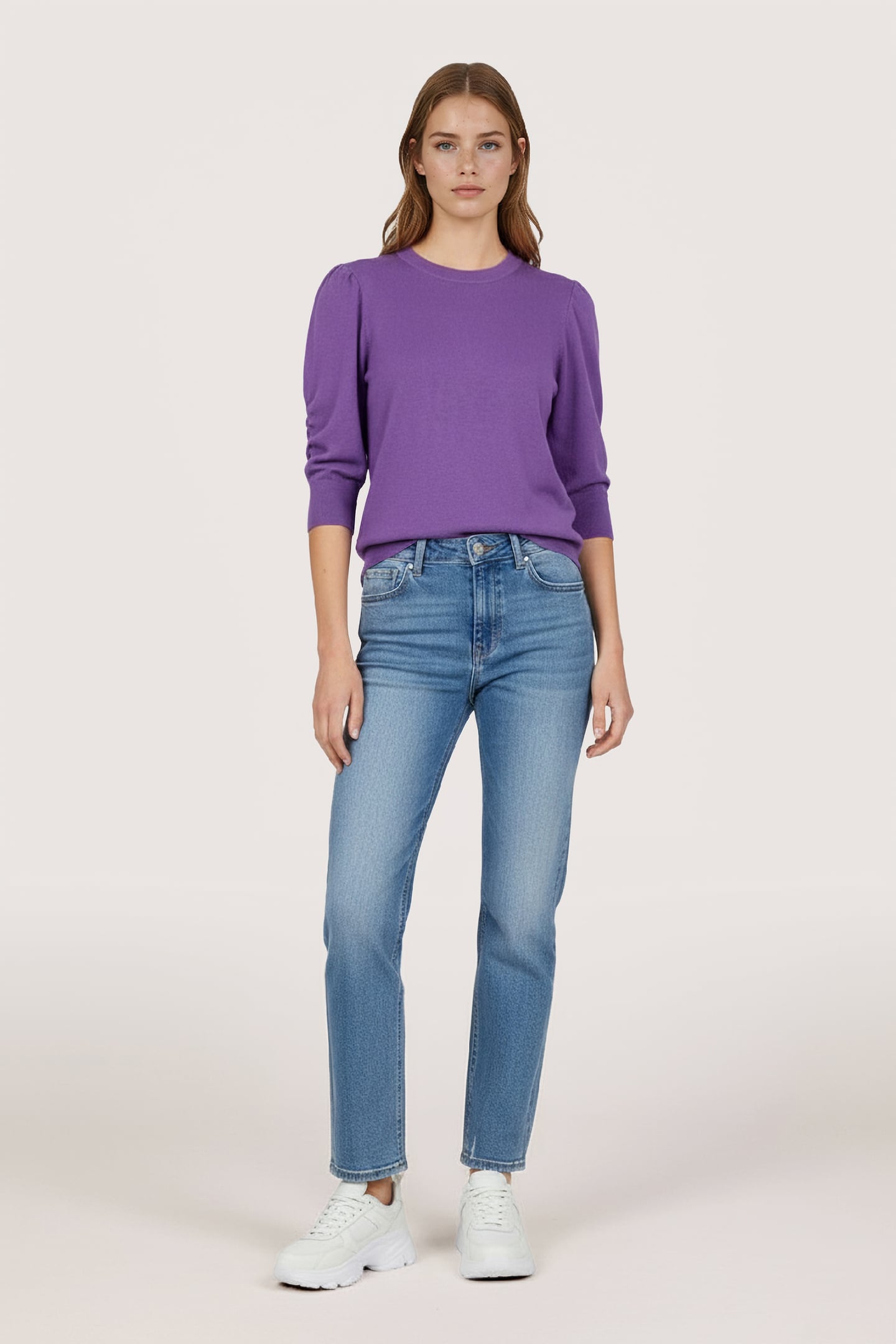 SWEATER SHORT PUFF SLV BASIC KNIT DEEP LAVENDER 2