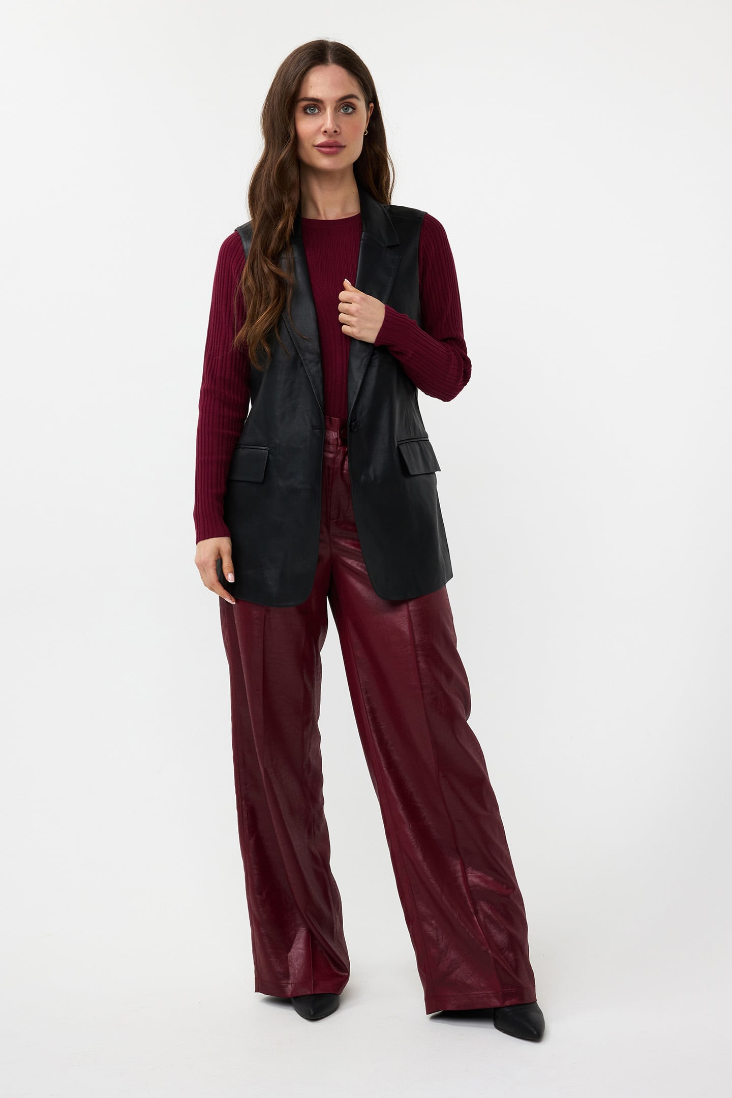 GILET LONG VEGAN LEATHER BLACK 1