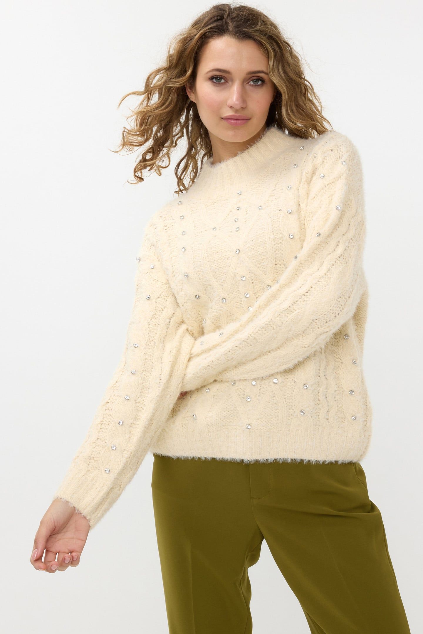 SWEATER CABLE STONES BISCUIT 1