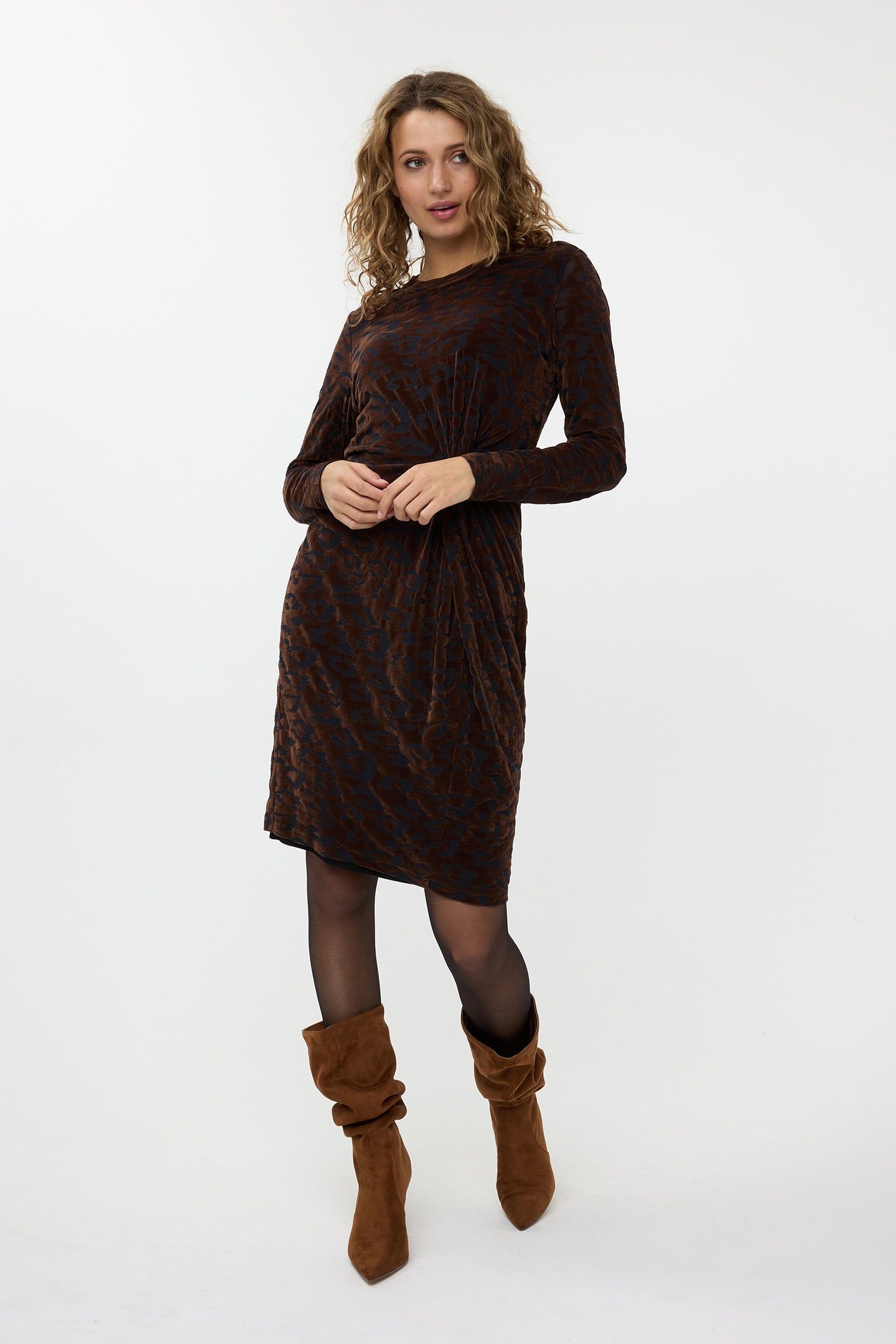 DRESS VELVET LEOPARD CHOCOLATE 2