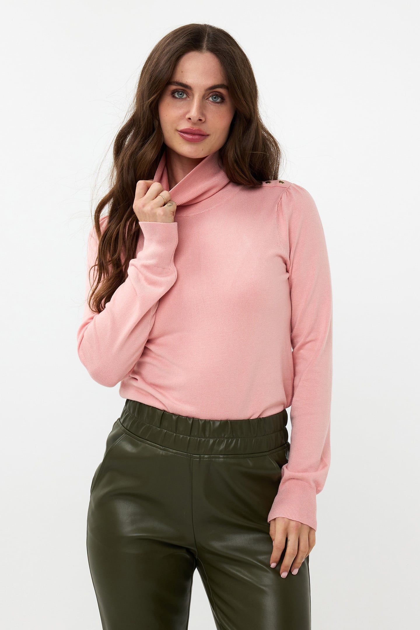SWEATER FANCY DETAIL SHLDR BASIC KNIT BLUSH 1