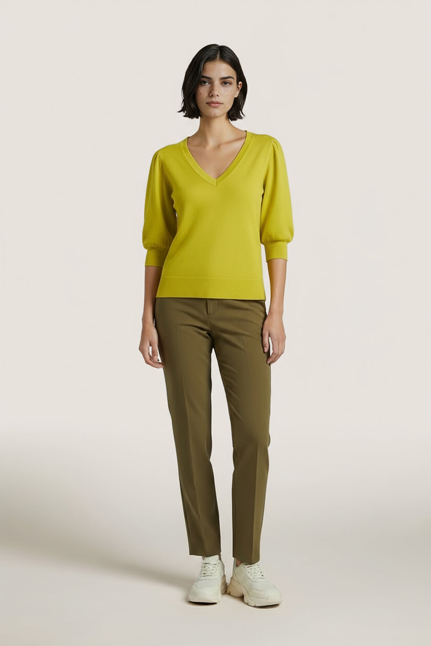 SWEATER SHORT PUFF SLVE BASIC KNIT MATCHA GREEN 2