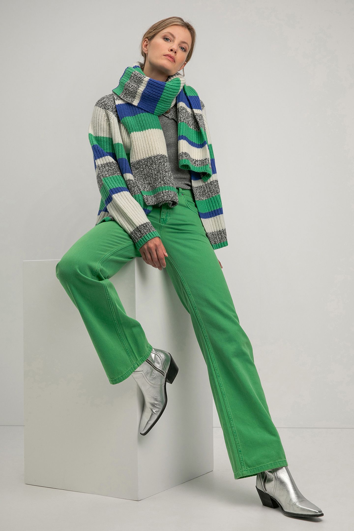 SABRINA SCARF PARROT GREEN STRIPE 2