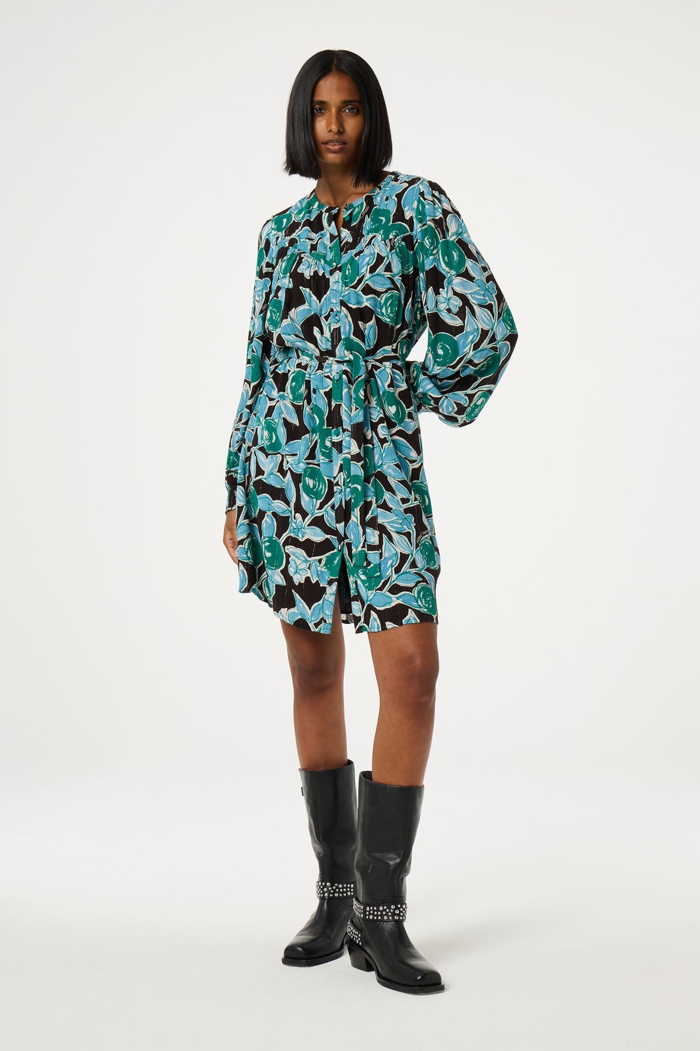 WILLA SHORT DRESS BLACK/BOTTLE GREEN 1